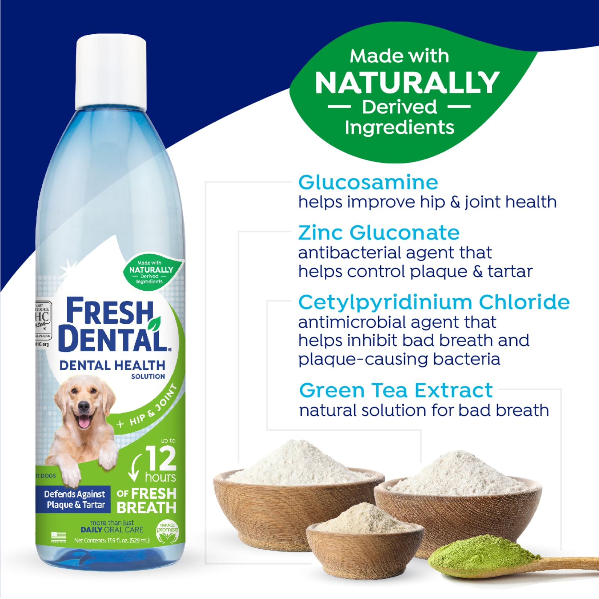 Naturel Promise Fresh Dental Hip & Joint Water Additive Dog Breath Freshener for Dogs, 17.9oz Bottle - 3 Pack