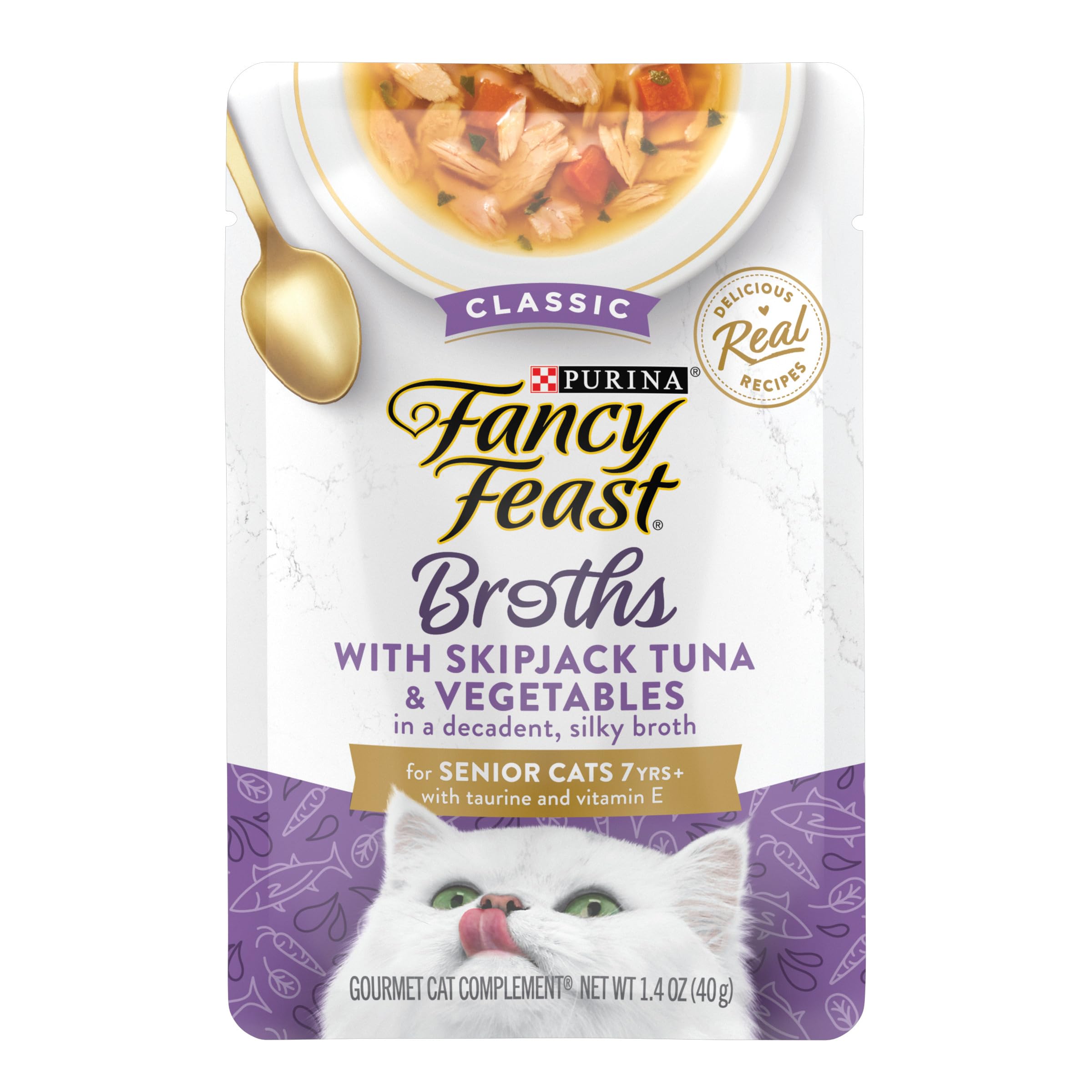 Purina Fancy Feast Lickable Senior Wet Cat Food Broth Topper Classic with Skipjack Tuna and Vegetables - (Pack of 16) 1.4 Oz. Po