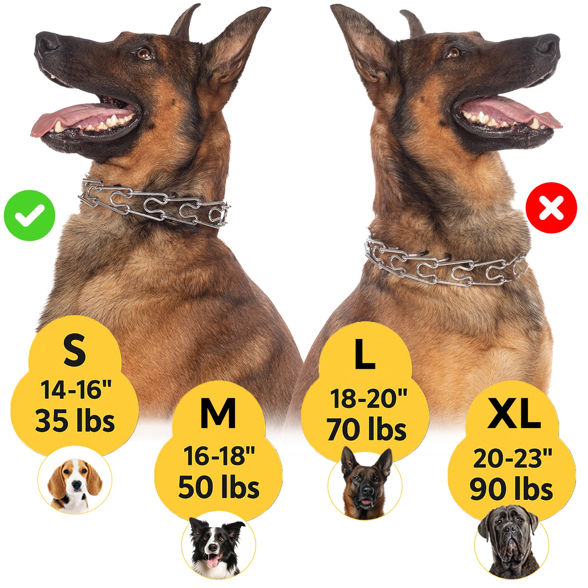 Petjett Prong Collar For Dogs - No Pull Choke Collar For Dogs, Pinch Collar For Dog Adjustable Training Collar For Small Medium