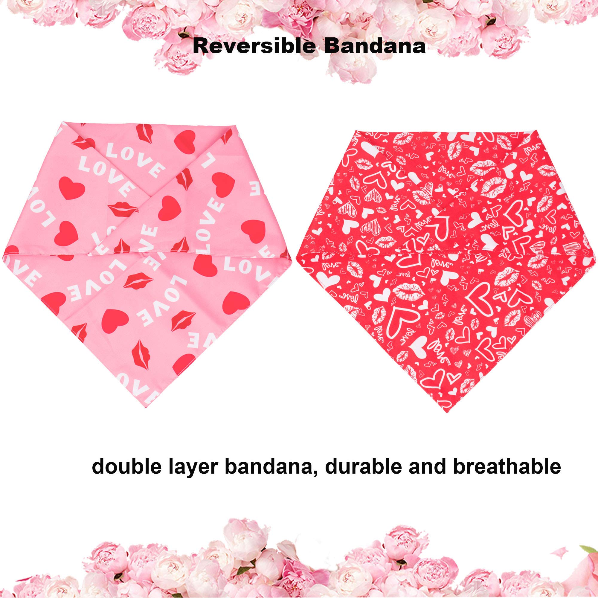 ADOGGYGO Valentine Dog Bandana, Multiple Sizes Offered, Reversible Triangle Dog Scarf Pet Bandana for Large X-Large Dogs (X-Larg