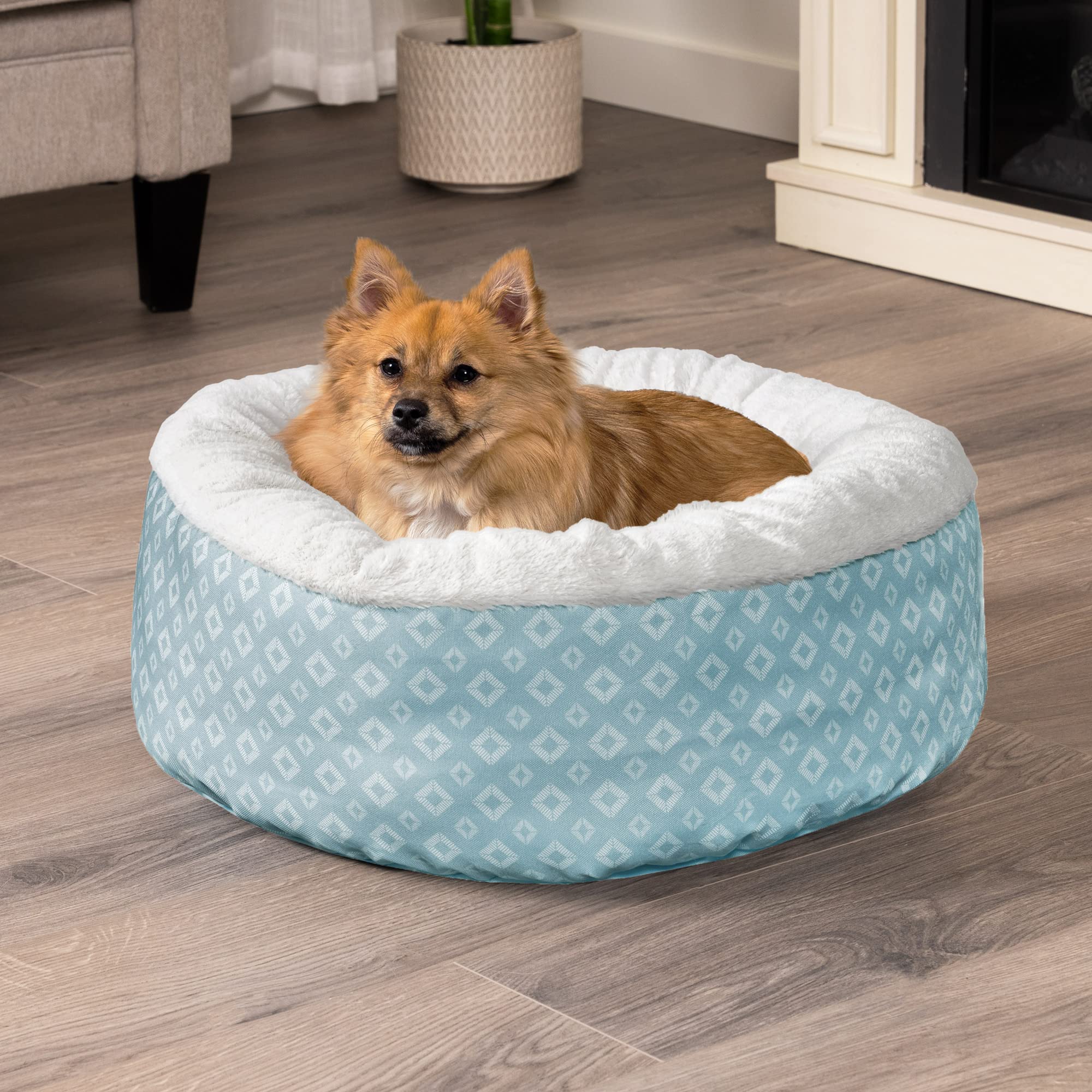 Furhaven 23 Round Donut Dog Bed for Indoor Cats & Small Dogs, Washable, For Dogs Up to 20 lbs - Plush & Diamond Print Donut Bed