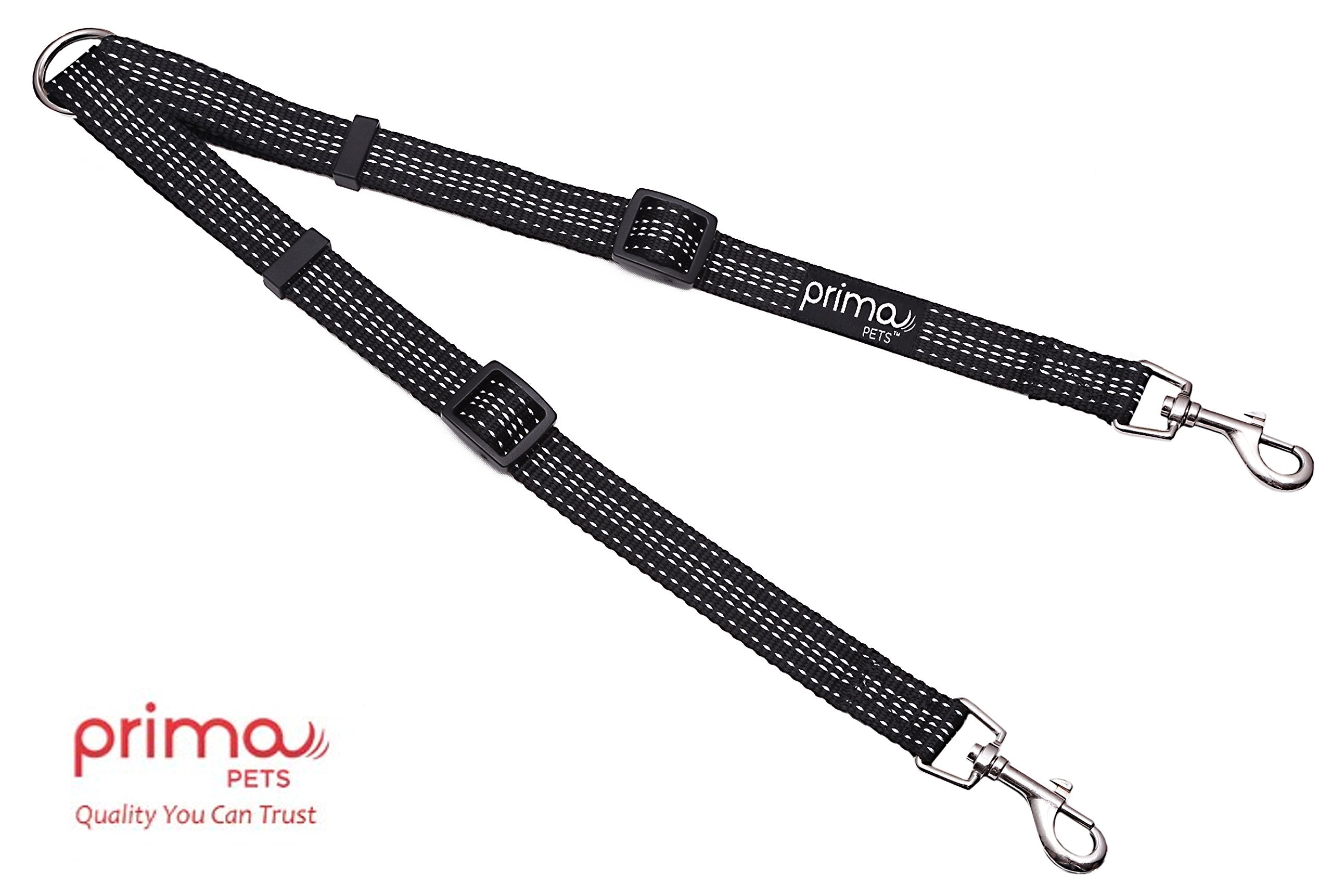 Prima Pets Reflective Adjustable Double Dog Coupler - Each Side Adjusts 11 to 20 in Length - Walk 2 Dogs with Ease (Medium - 3/4