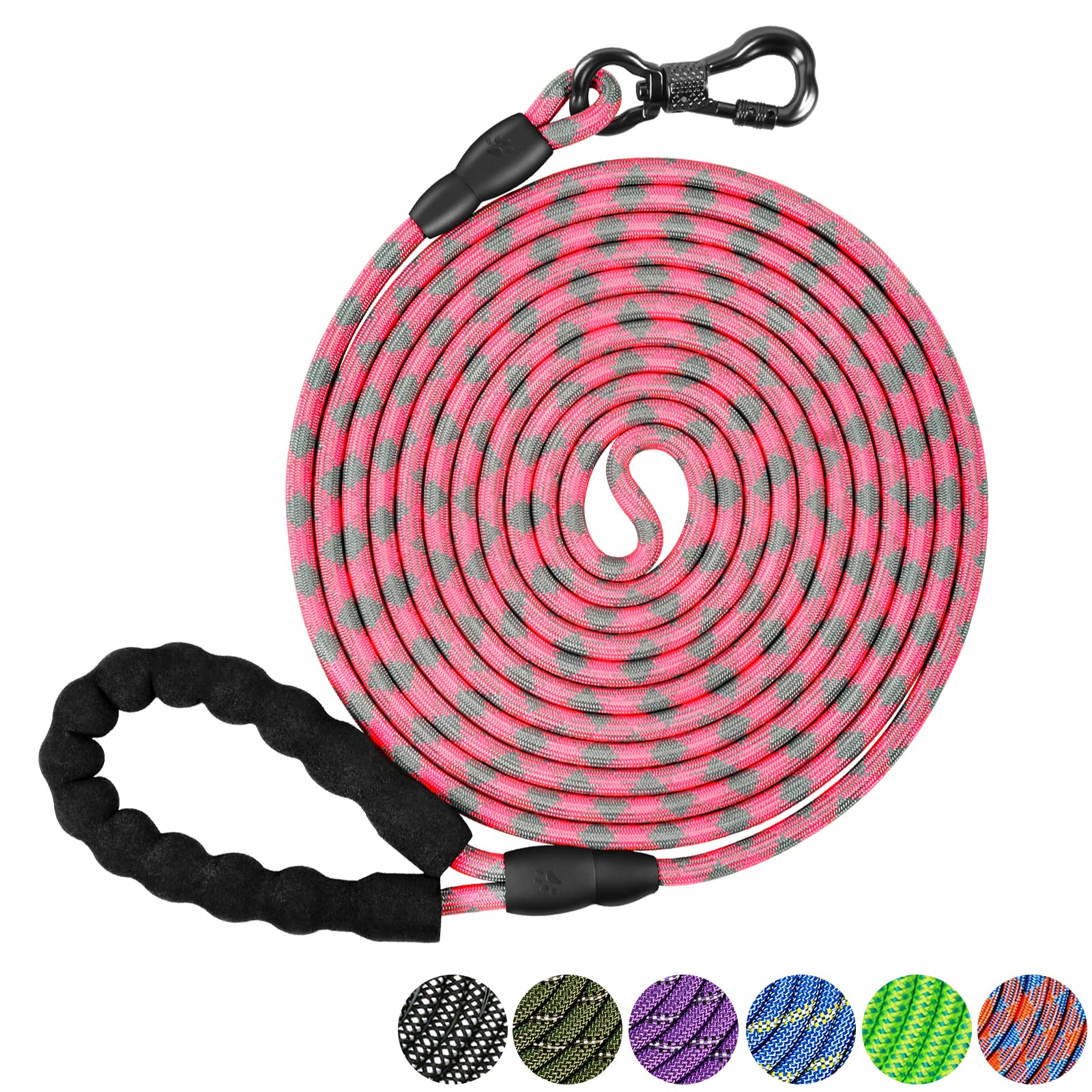 Ntr Dog Long Leash, 100Ft Dog Leashes For Large Breed Dogs With Swivel Lockable Hook And Padded Handle, Pink Dog Lead For Walking, Hunting, Camping, Yard For Small Medium And Large Dogs