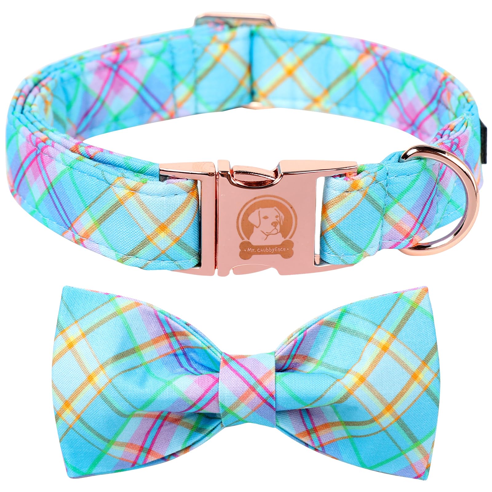 MR. CHUBBYFACE Easter Dog Collar with Bow, Cute Easter Stripe Chicken Rabbit Eggs Dog Collars, Spring Summer Pet Collar for Smal