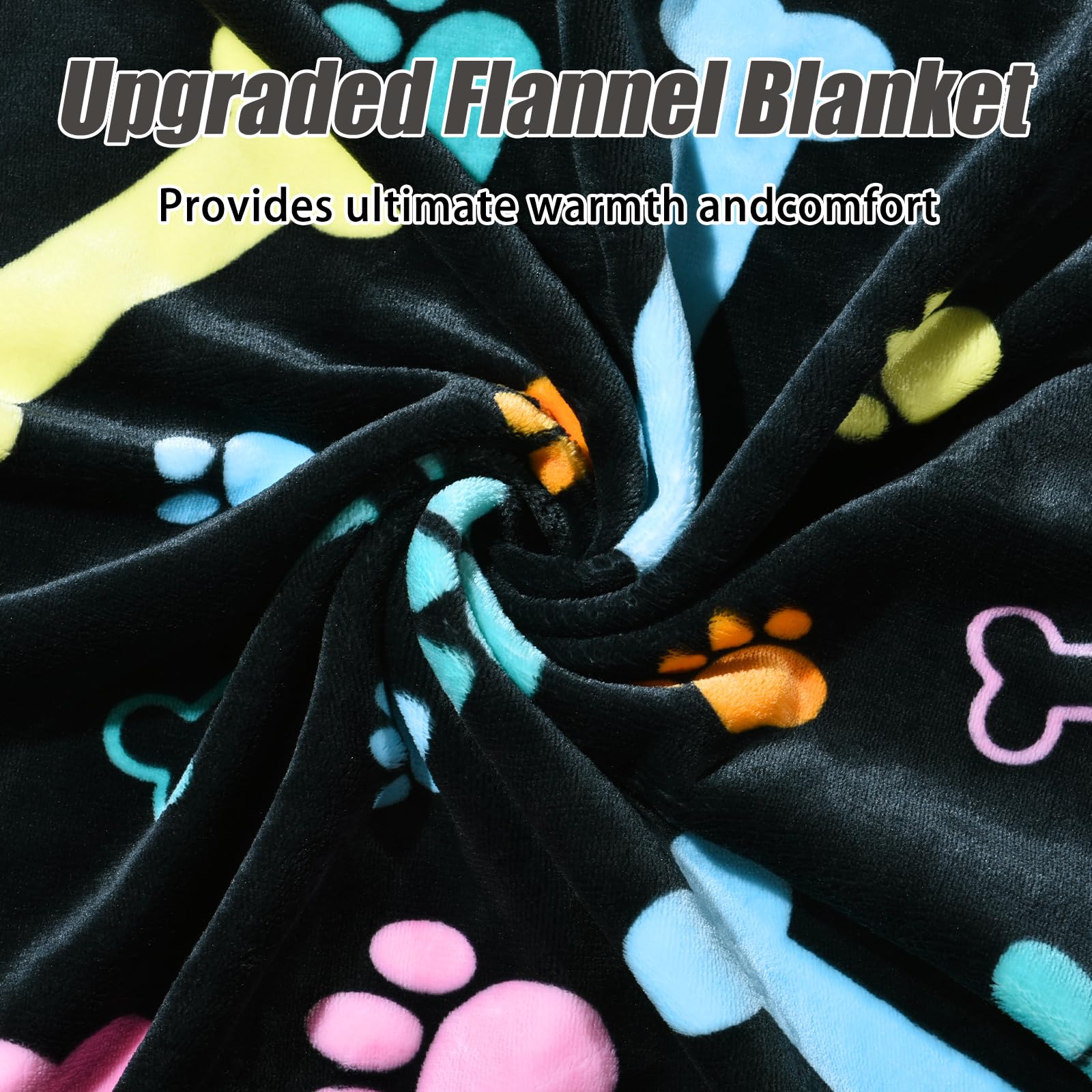 Soft Fuzzy Blankets For Dogs & Cats, 3 Pack - Large & Medium, Washable Comfort Flannel, Reversible Print, 41 X 31 Inch, Black