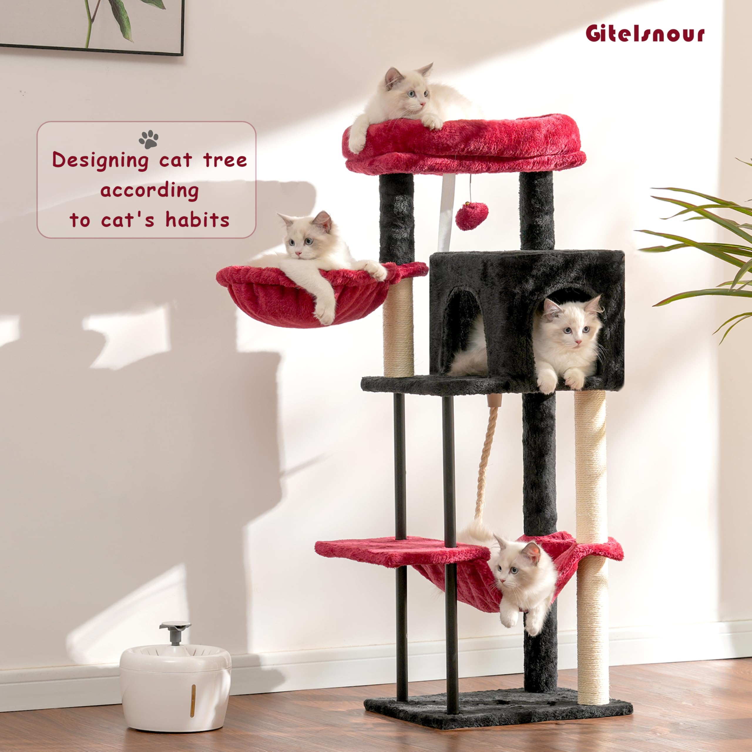 Gitelsnour Cat Tree, Cat Tower For Indoor Cats, 43.3 Inch Gothic Cat Tree Tower With Sturdy Steel Tube, Hammock, Cat Condo For S