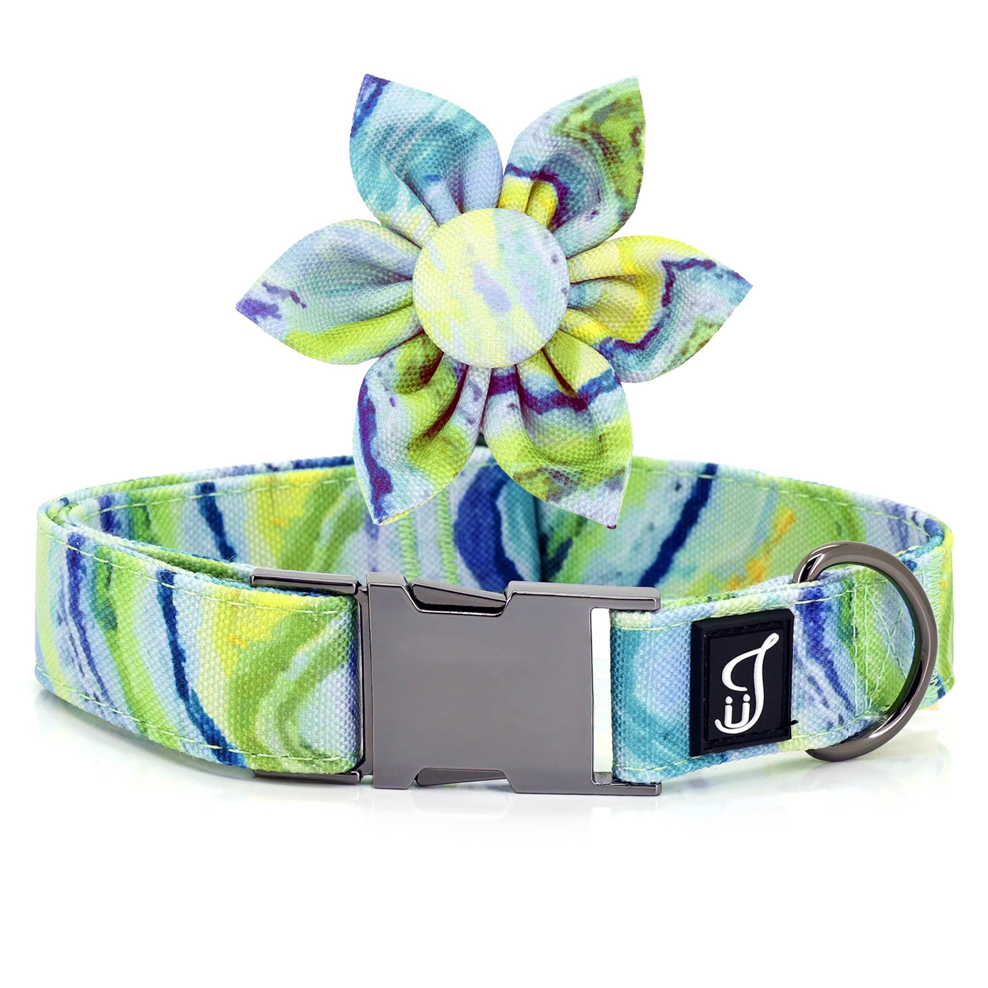 Ultra Joys Girl Dog Collars With Flower - Female Dog Collars With Comfortable Cotton Fabric & Metal Buckle In Wave Design - Extr