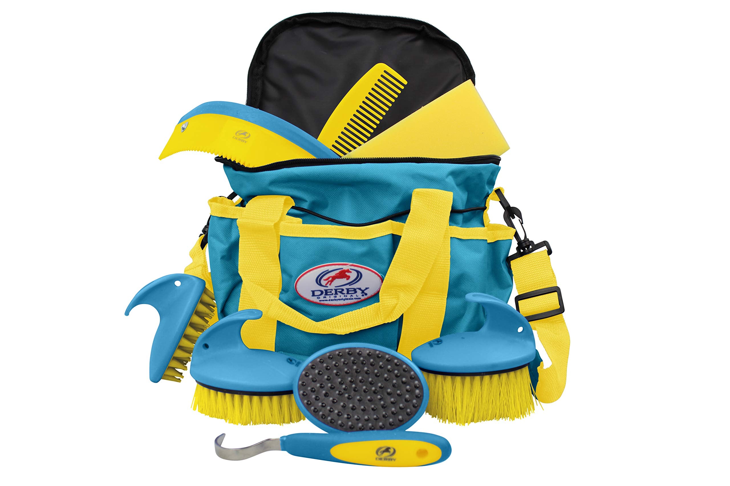 Derby Premium Comfort 9 Item Horse Grooming Kit (Blue/Yellow)