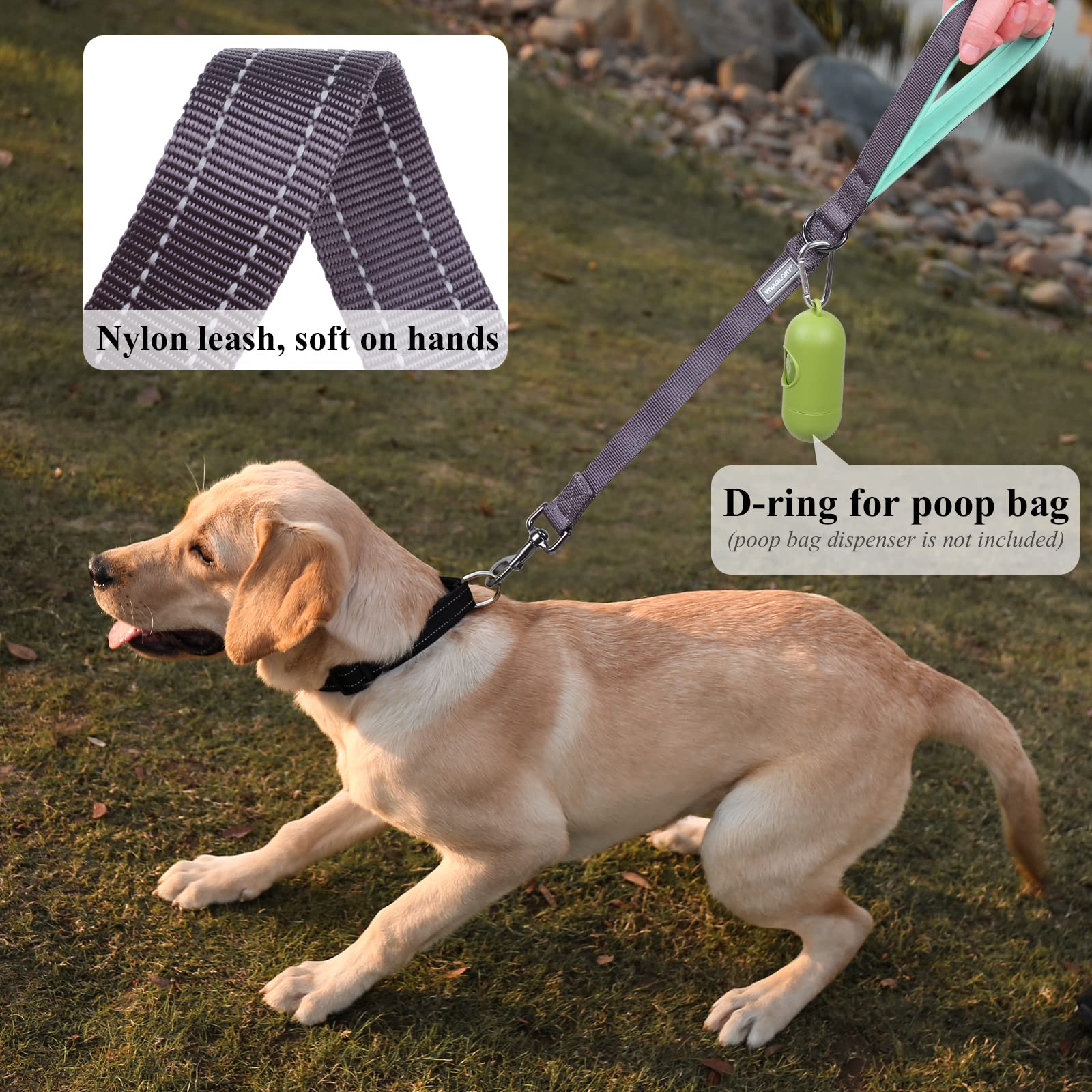 Vivaglory Short Dog Leash For Medium & Large Dogs, 24Inch, Grey