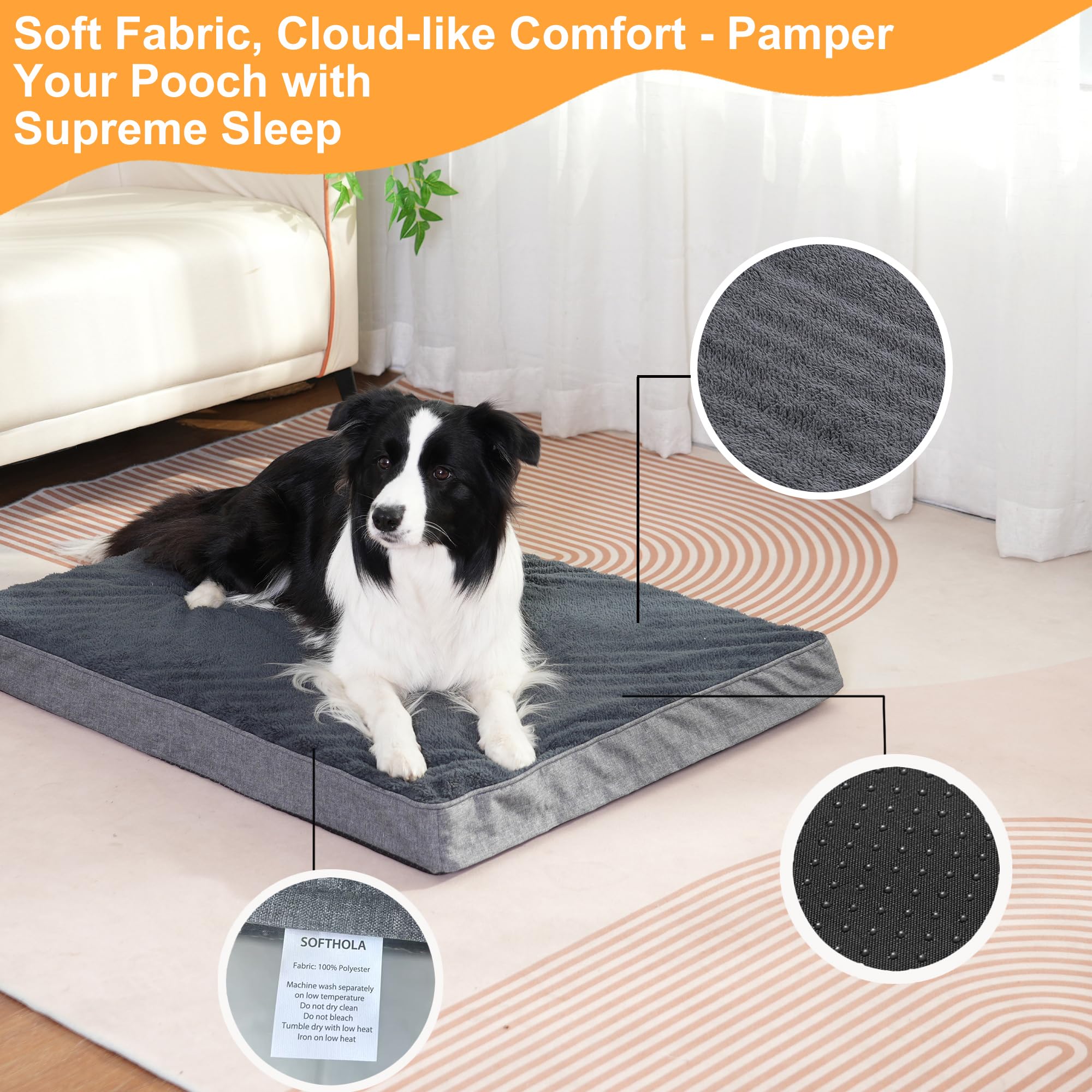Softhola Orthopedic Dog Bed For Large And Medium Dogs, Dog Mat With Removable Washable Cover & Anti-Slip Bottom,Egg Crate Foam P