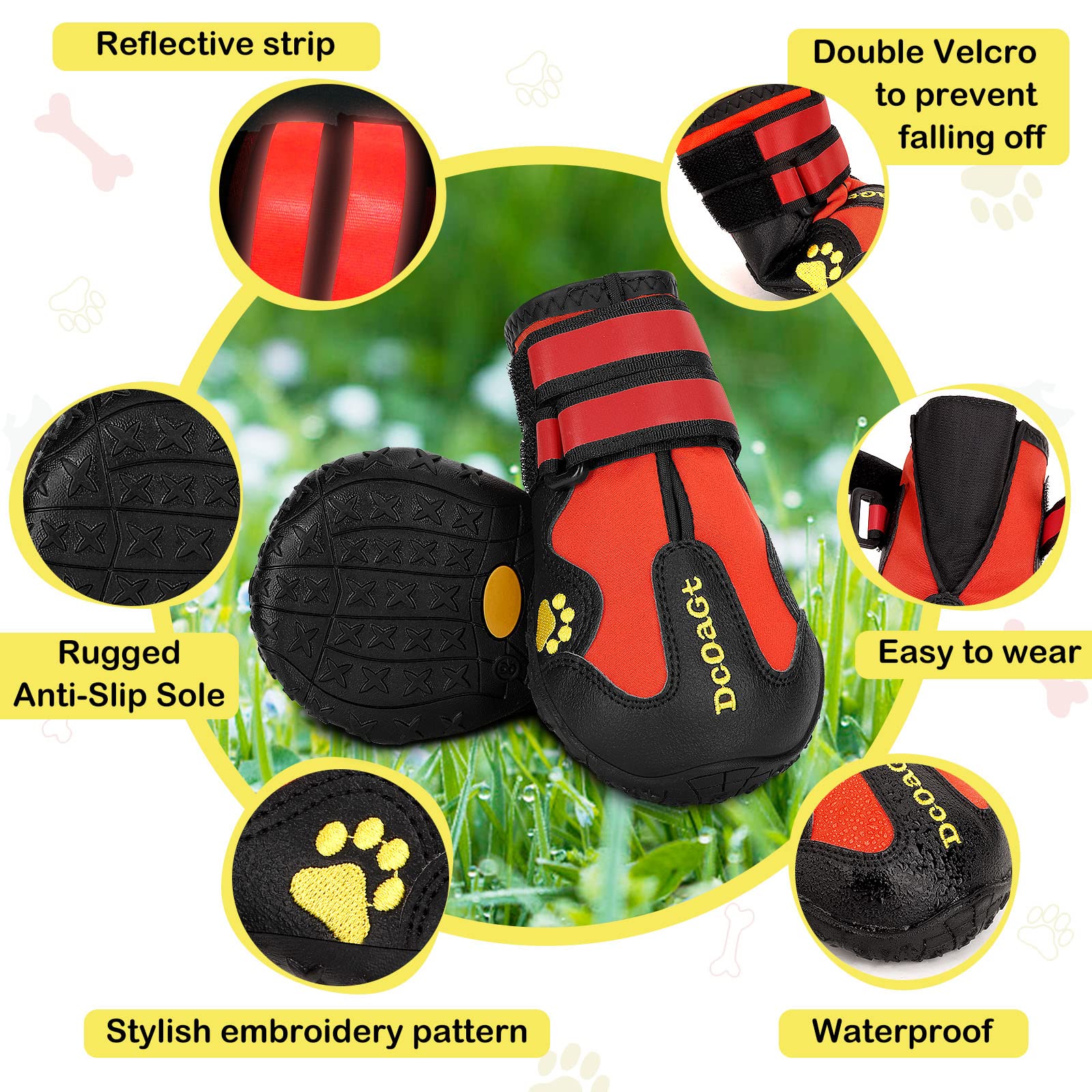 Dcoagt Dog Shoes For Large Dogs 4Pcs Anti-Slip Dog Boots & Paw Protectors For Hot Pavement Winter Snow Hiking Walking, Waterproo