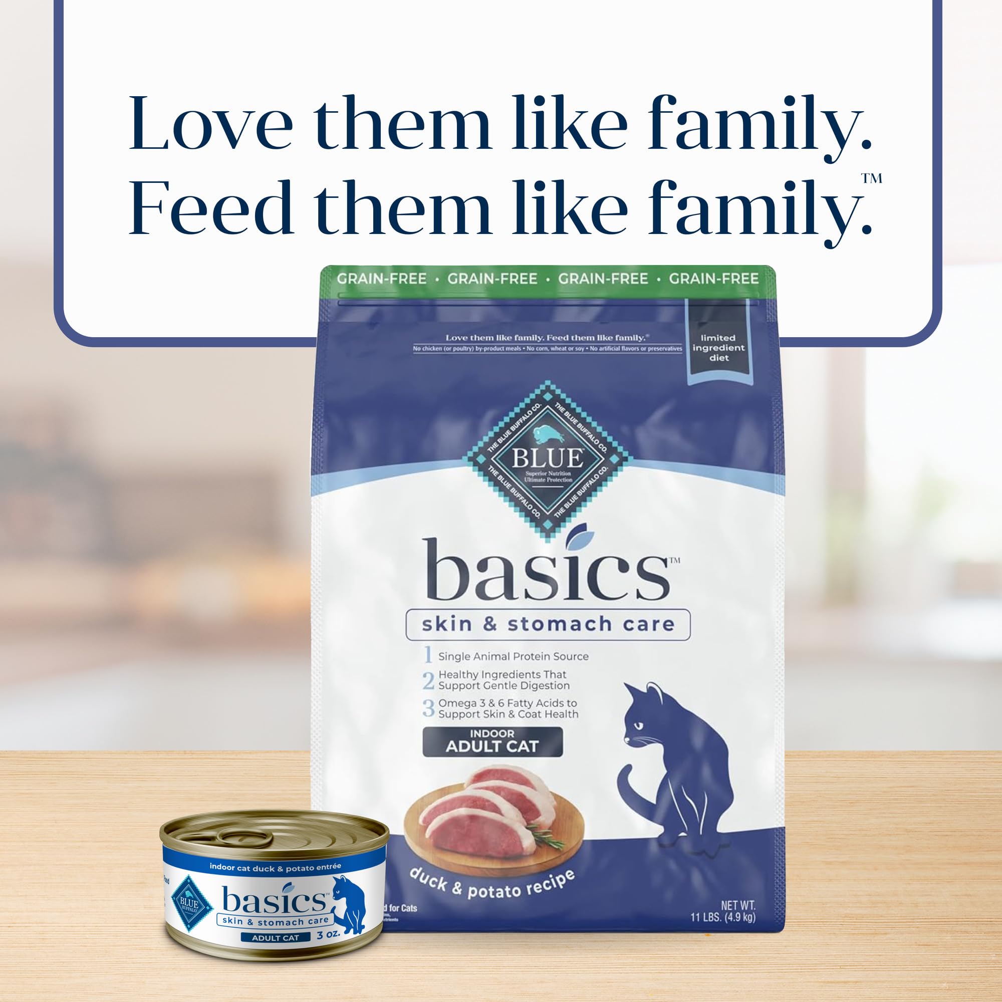 Blue Buffalo Basics Grain-Free Dry Cat Food, Skin & Stomach Care, Limited Ingredient Diet for Indoor Cats, Duck & Potato Recipe,