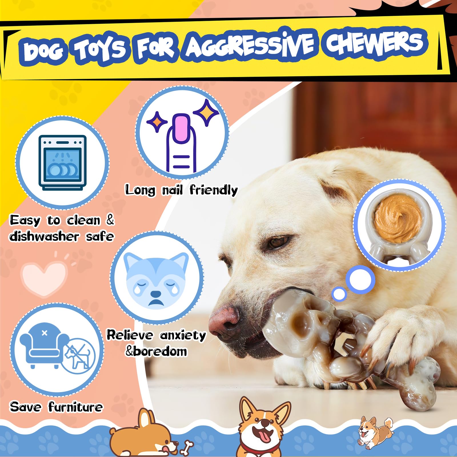 Fuufome Tough Dog Toys For Aggressive Chewers: Indestructible Dog Chew Toys-Upgraded Bully Stick Holder & Chew Toys-Super Chewer