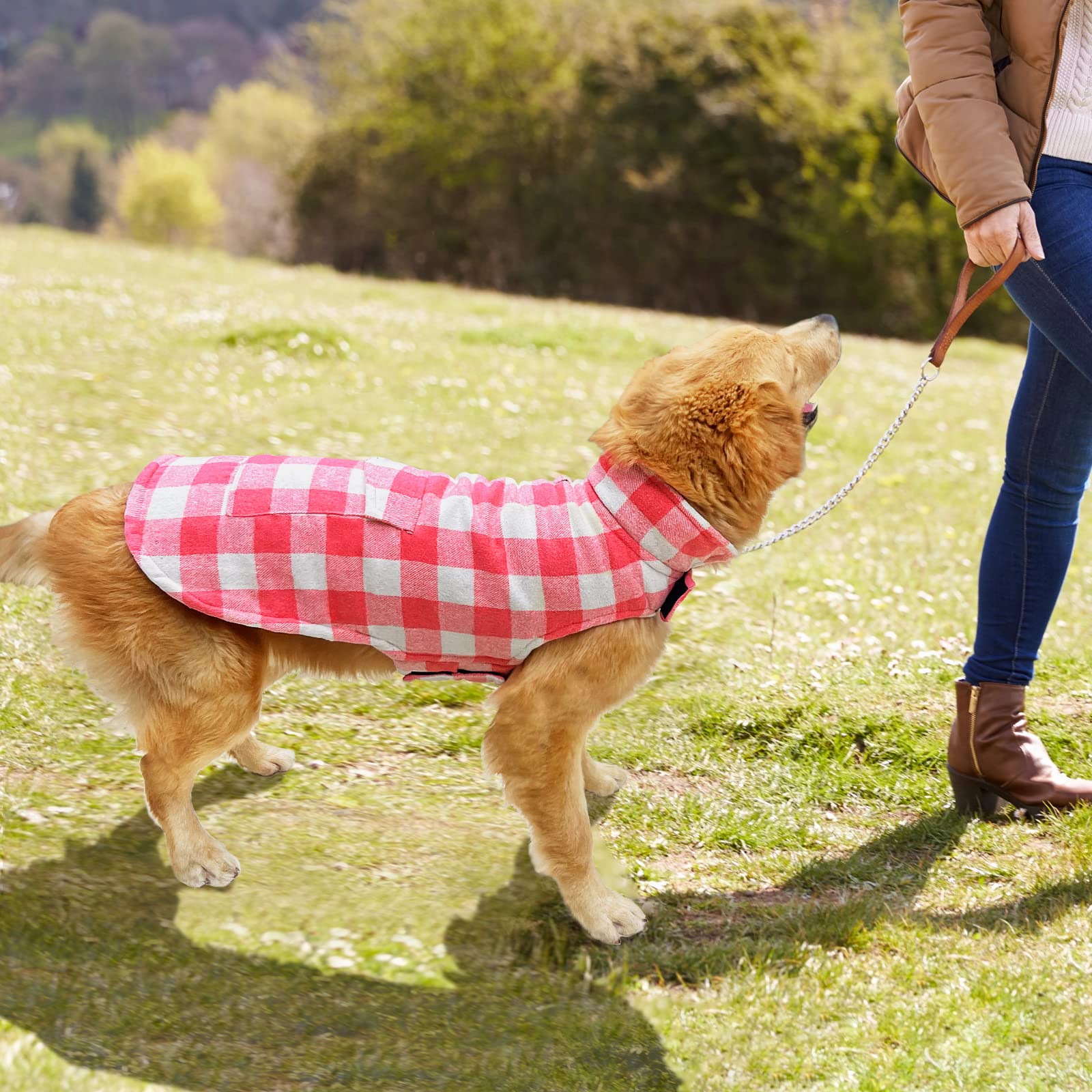 Malier Dog Winter Coat, Classic Plaid Fleece Dog Cold Weather Coats Dog Jacket With Pocket, Windprood Warm Dog Coat Vest Winter