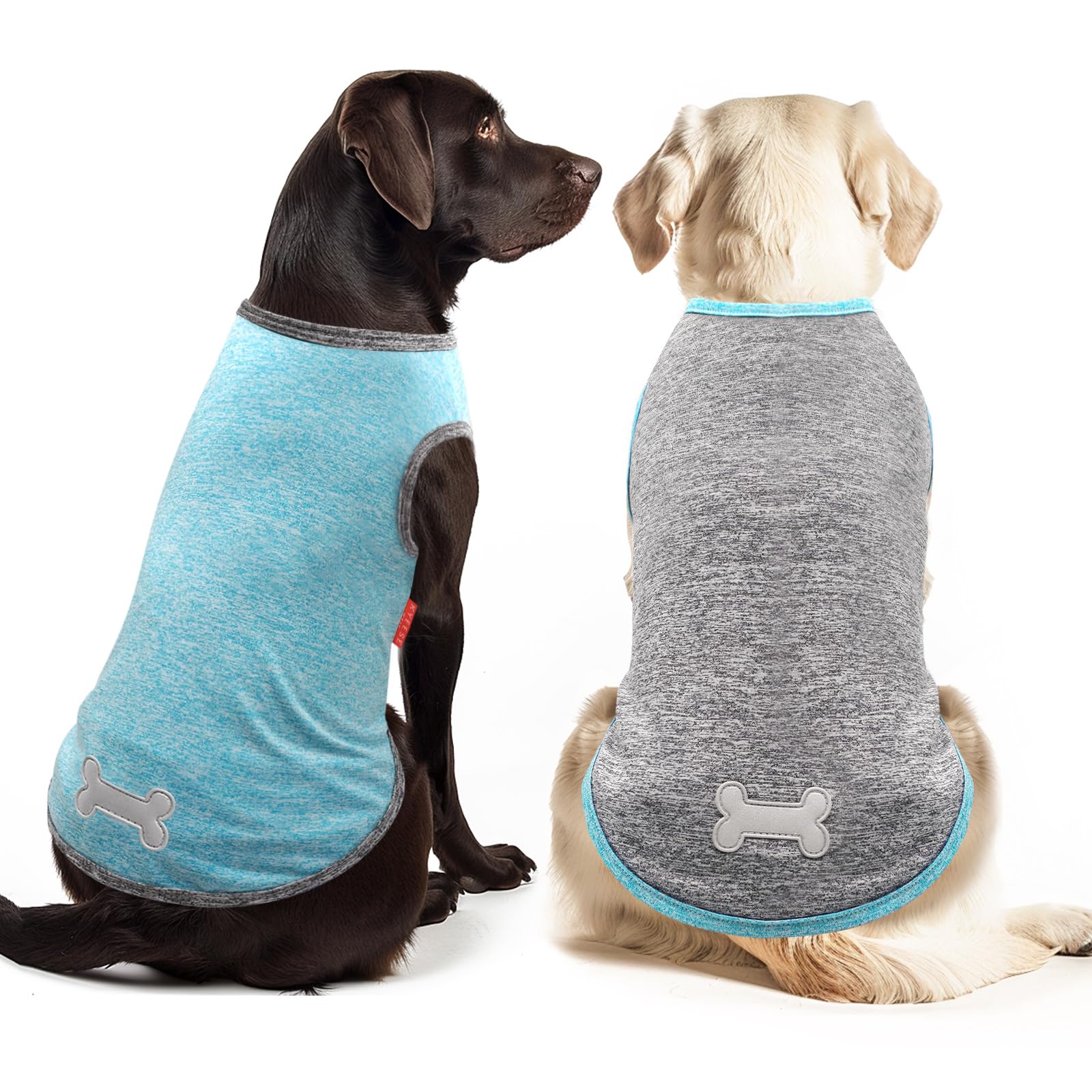 Kyeese 2 Pack Dog Shirts Quick Dry Soft Stretchy Sun Protection Dog T-Shirts With Reflective Label Tank Top Sleeveless Vest Dog