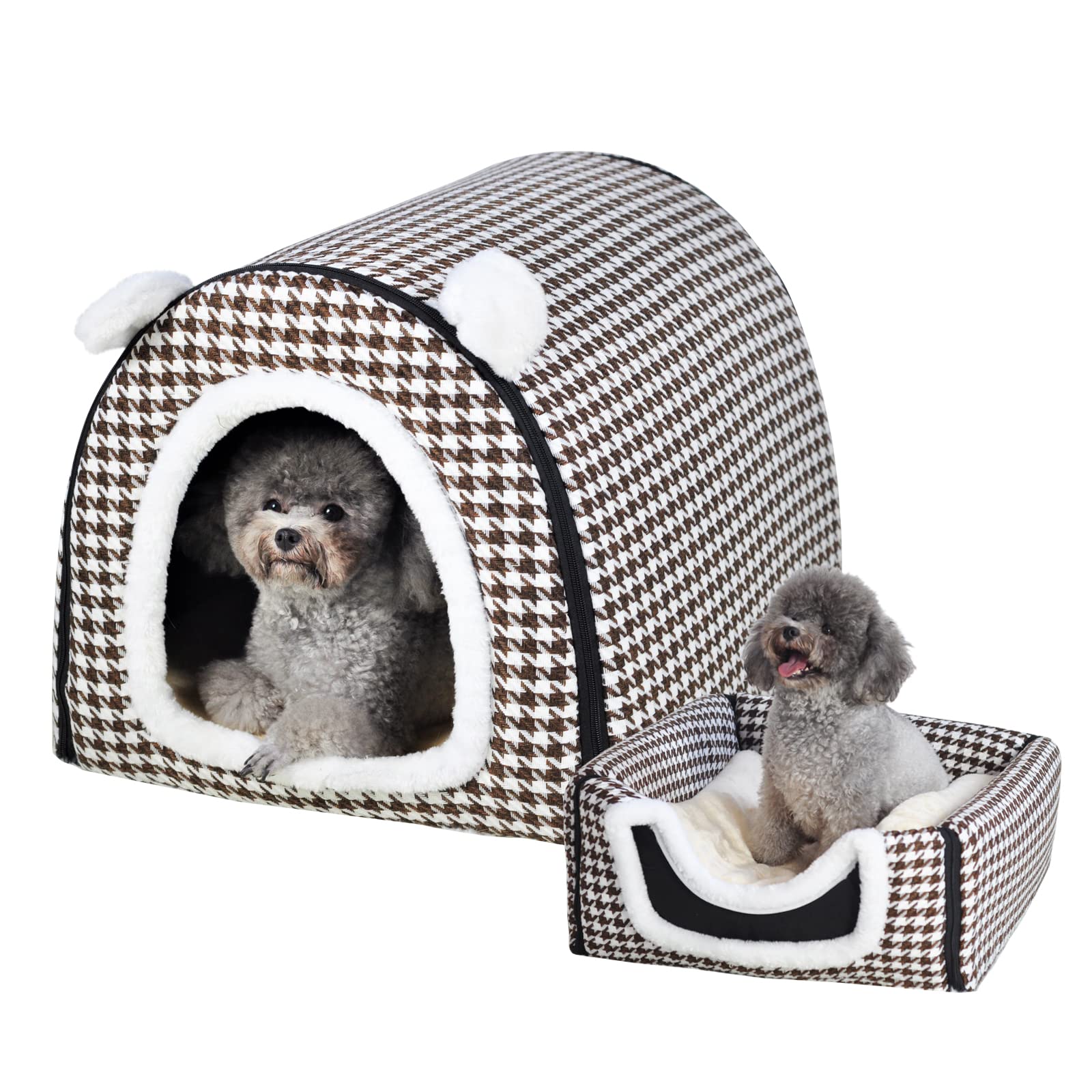 Dog Bed Or Cat Bed,2 Ways To Use,Indoor Pet House With Fluffy Mat,Removable And Washable Cover,Non-Slip Bottom,For Medium Dogs A