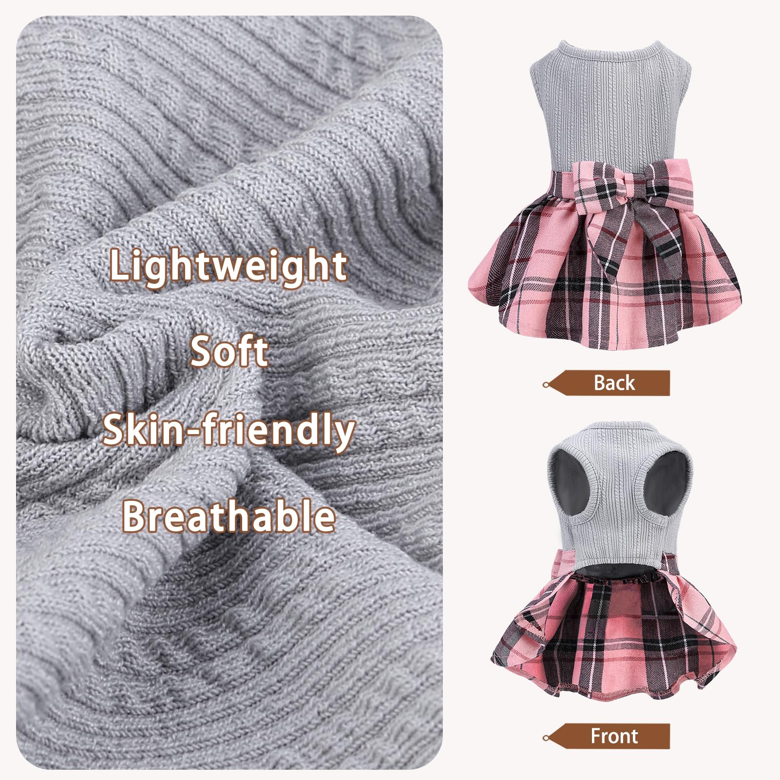 Pupteck Classic Plaid Dog Dress Pet Apparel With Cute Bowtie Puppy Clothes Outfit,Grey,M