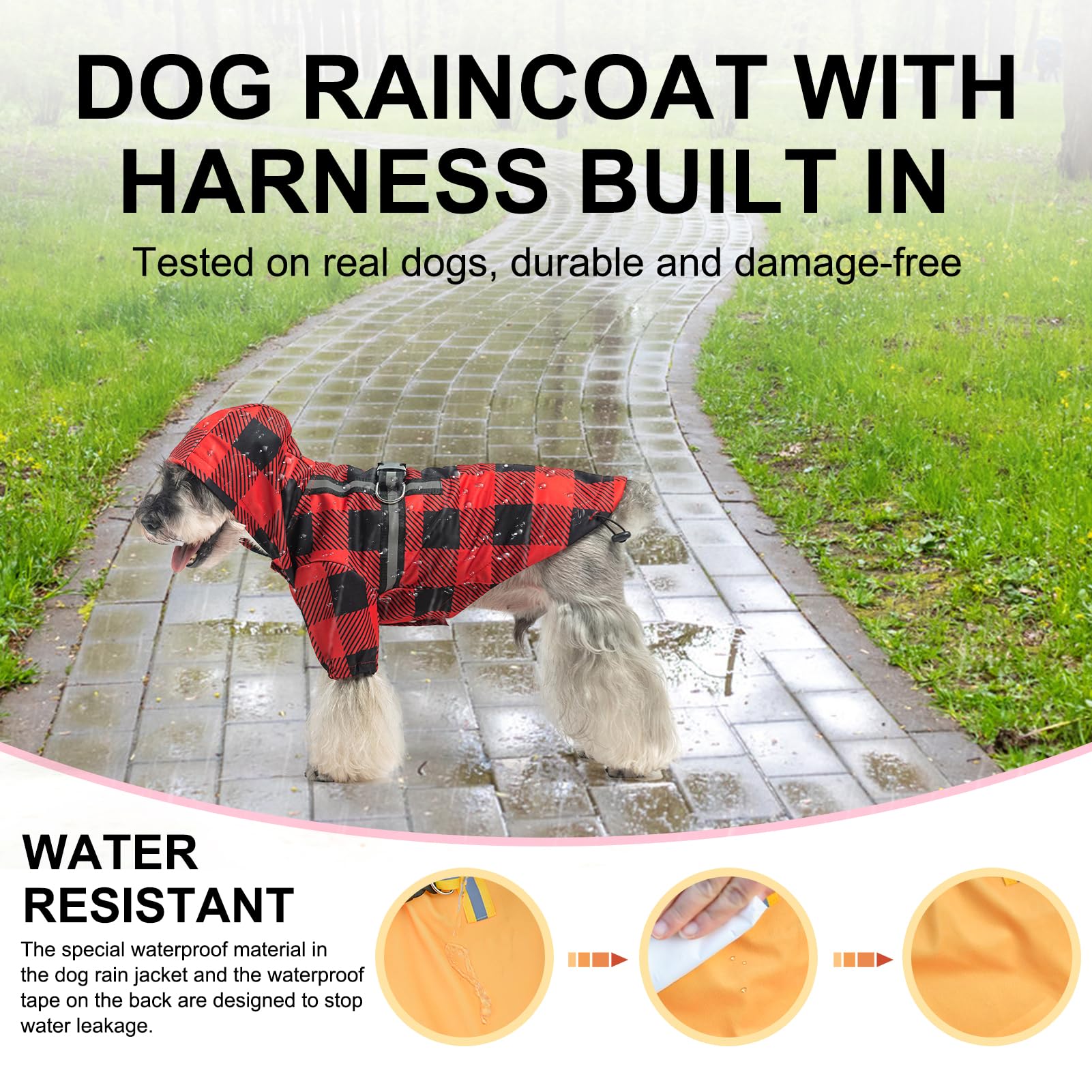 Beautyzoo Dog Raincoat Hooded With Harness Built-In For Small Medium Large Dogs Girls Boys, Dog Rain Jacket Slicker Poncho,Water