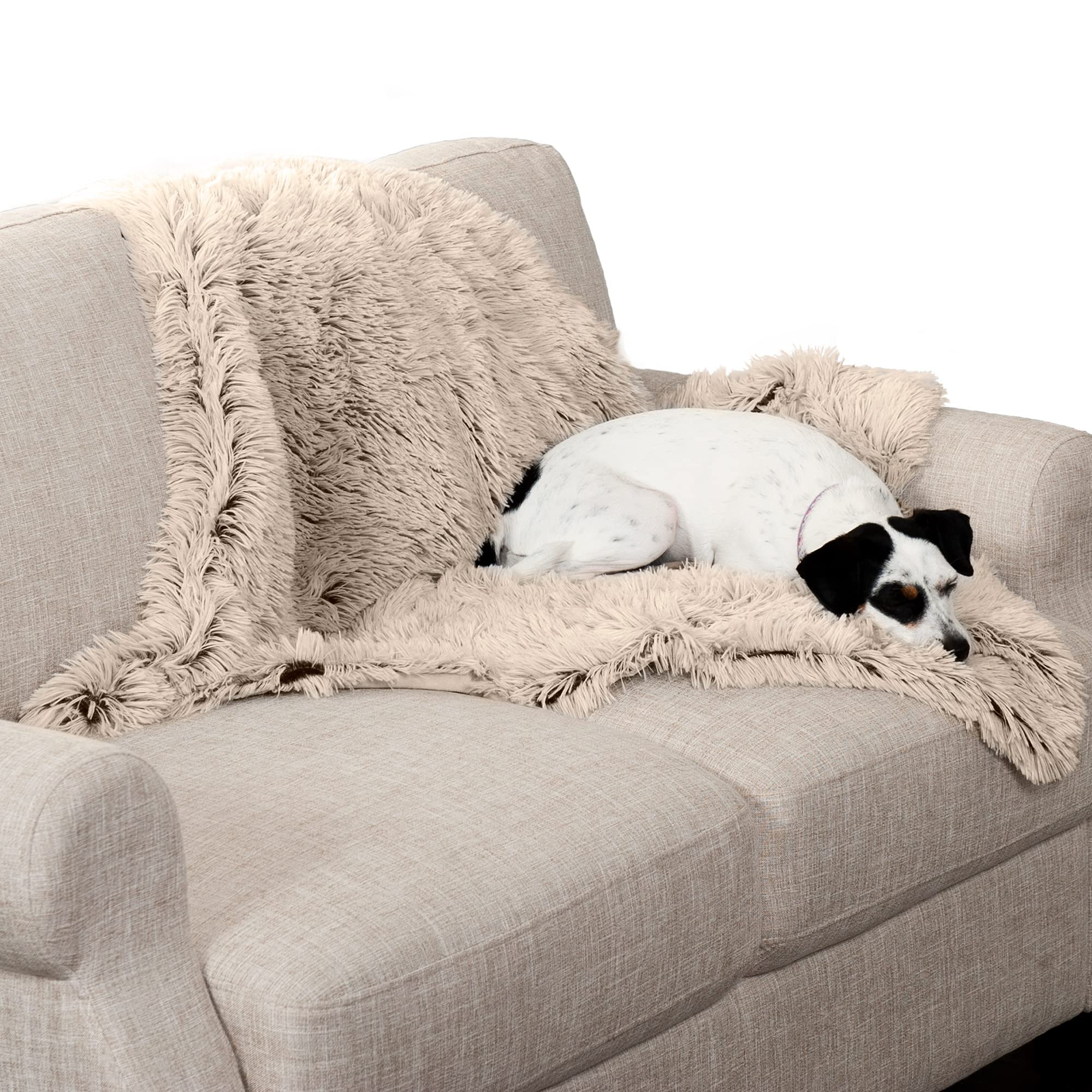 Furhaven Waterproof Throw Blanket For Dogs & Indoor Cats, Washable - Shaggy Plush Calming Long Faux Fur & Velvet Dog Blanket - Taupe, Medium