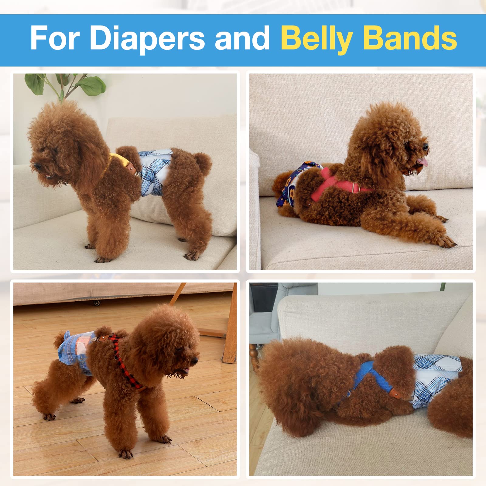 Pet Soft Dog Suspenders 2 Pieces Female Dog Diaper Suspenders For Dogs Diaper Keeper Suspender For Dog Skirt, Dog Dress(Gold & Blue, S/M)