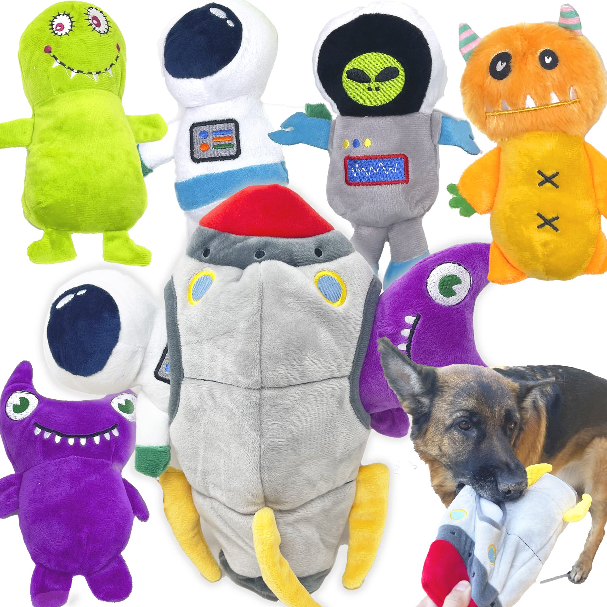 Jalousie Multipack Dog Squeaky Toys Strong Almost Indestructible, With Added Liner For Longer Play Dog Chew Toys (6 Pack Spacesh