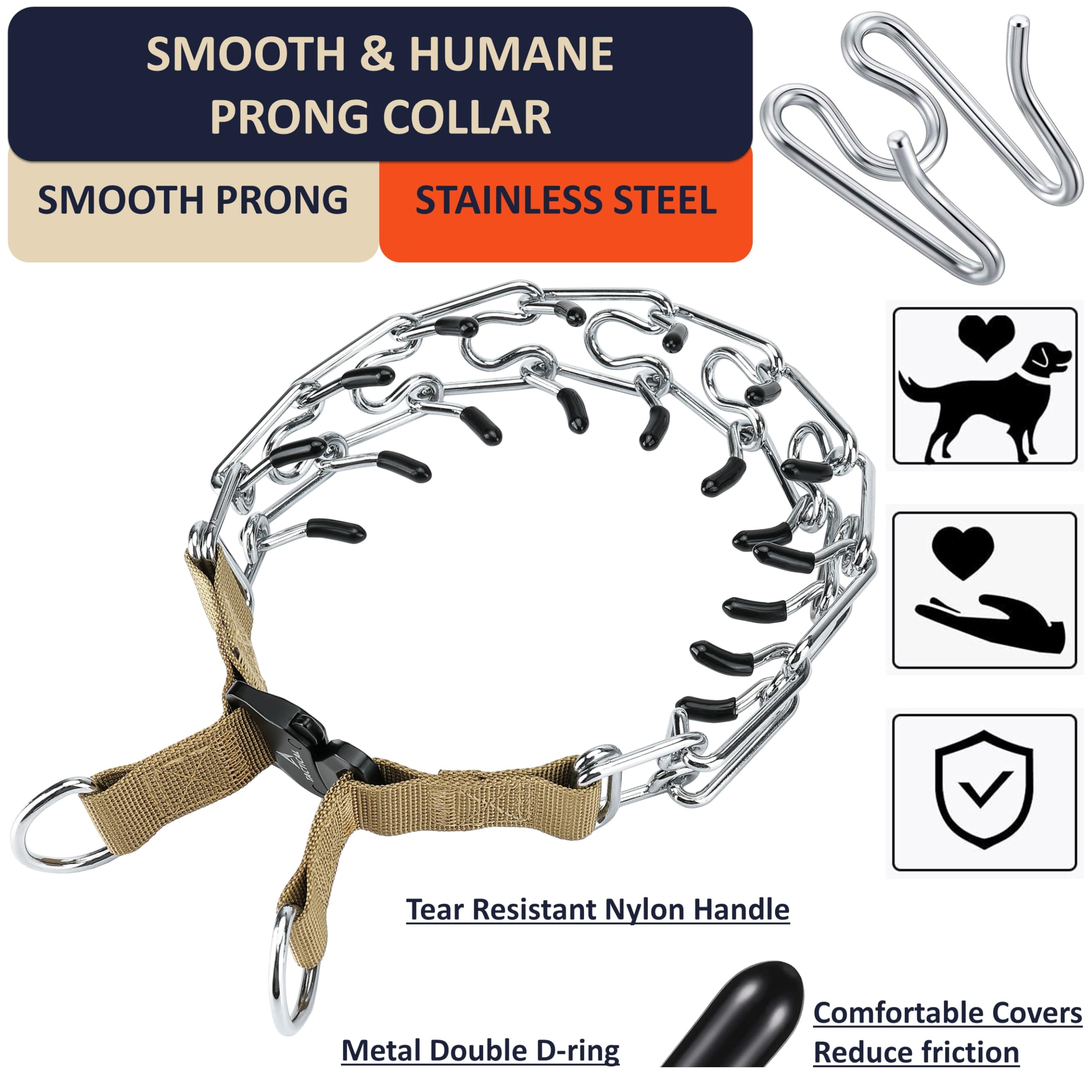 DEYACE Prong Collar for Dogs, Adjustable Quick-Release Metal Buckle Pinch Collar for Dogs, Stainless Steel Choker Collar (L/Neck
