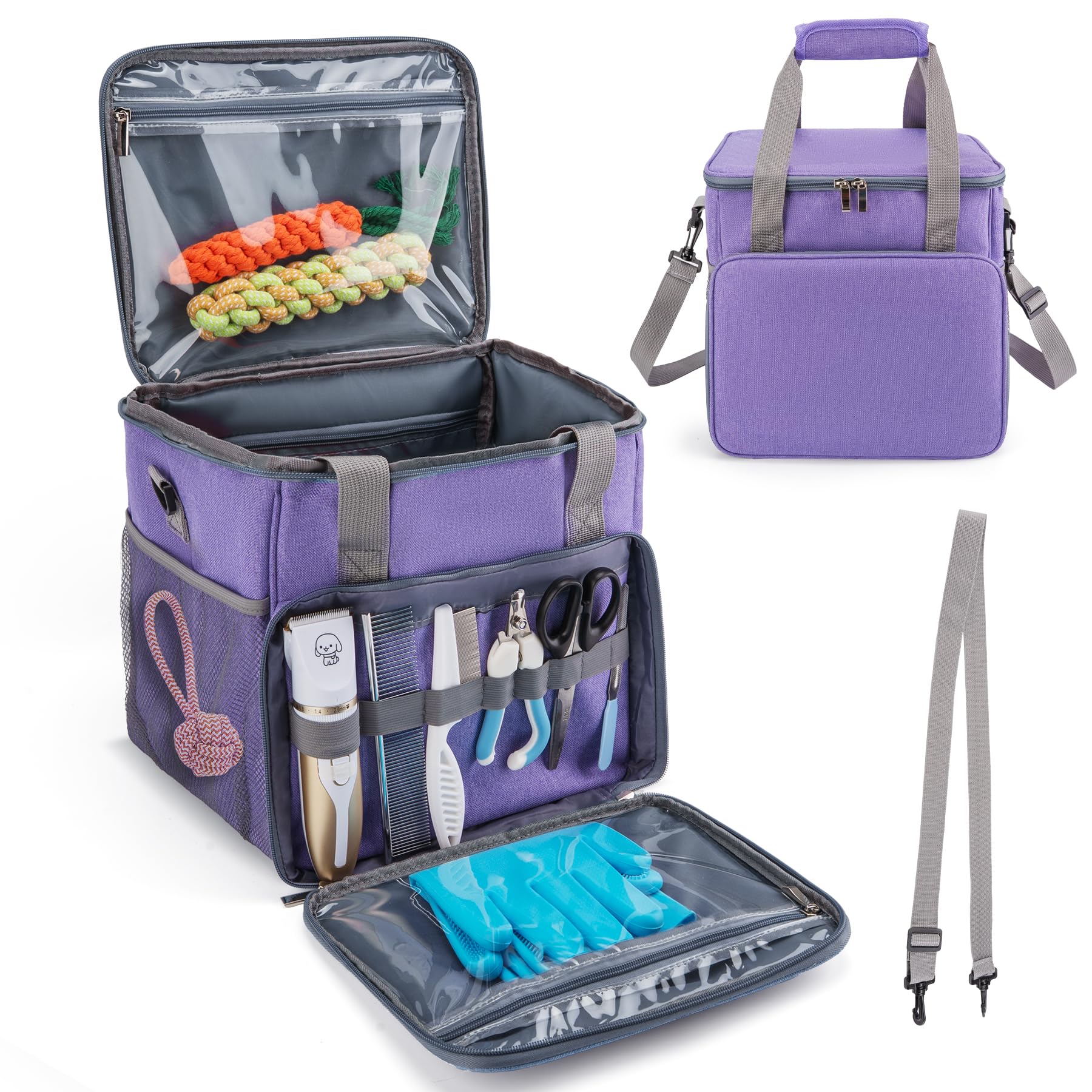 SMYV Pet Grooming Bag for Dog Grooming Supplies, Dog Tote Travel Bag for Pets Grooming Tools Kit Accessories - Light Purple