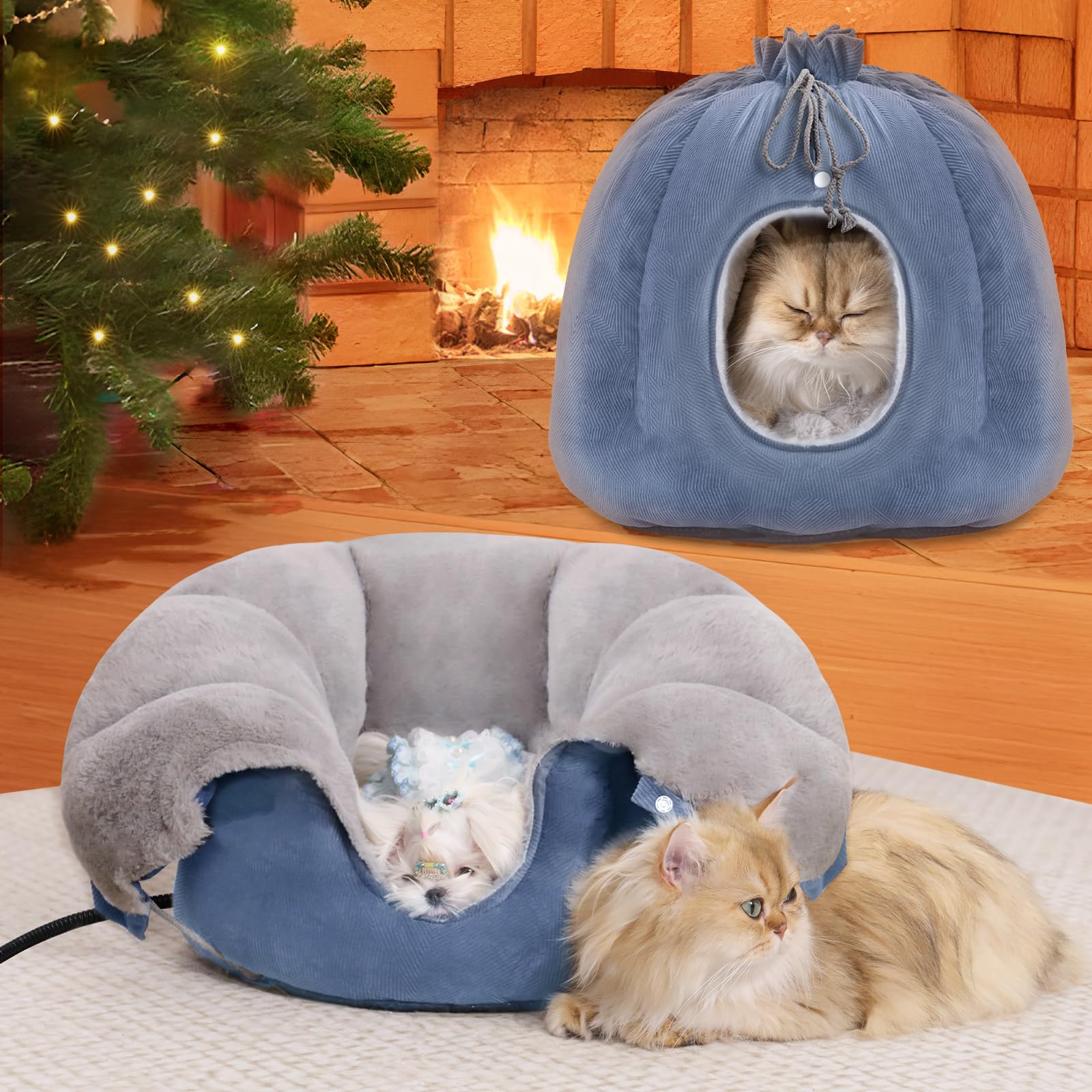 Rywell Heated Cat Bed, Versatile Heated Cat Bed Indoor For All Seasons, Soft & Cozy With Timer & Temp Adjustable, For Indoor Cat