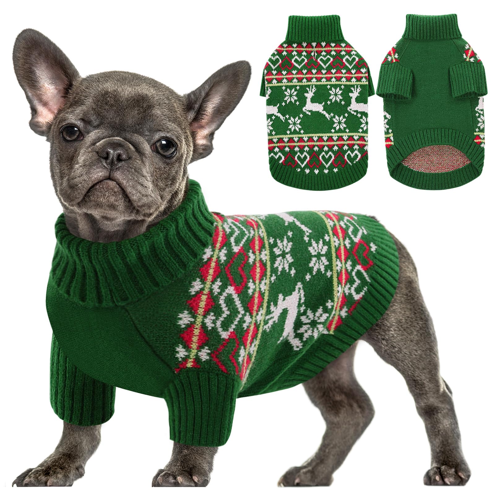 Queenmore Dog Christmas Sweater,Turtleneck Knitted Pullover Xmas Dog Clothes Sweatshirt,Dog Christmas Outfit, Warm Dog Sweaters 