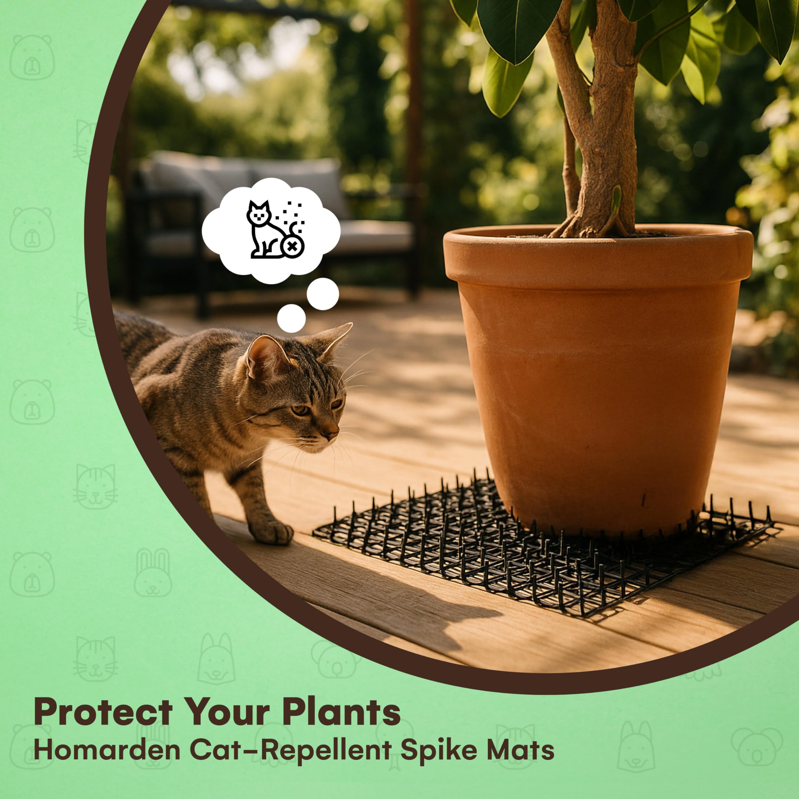Homarden Cat Repellent Mat - Indoor/Outdoor Scat Mat to Keep Cats Away from Plants, Furniture & Garden - Black Mat with Spikes f