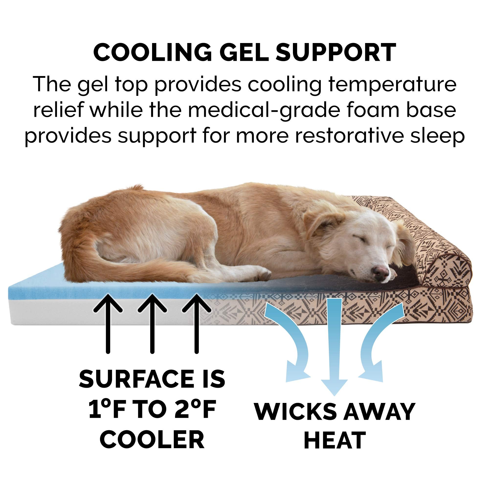Furhaven Cooling Gel Dog Bed For Large Dogs W/ Removable Bolsters & Washable Cover, For Dogs Up To 95 Lbs - Plush & Southwest Ki