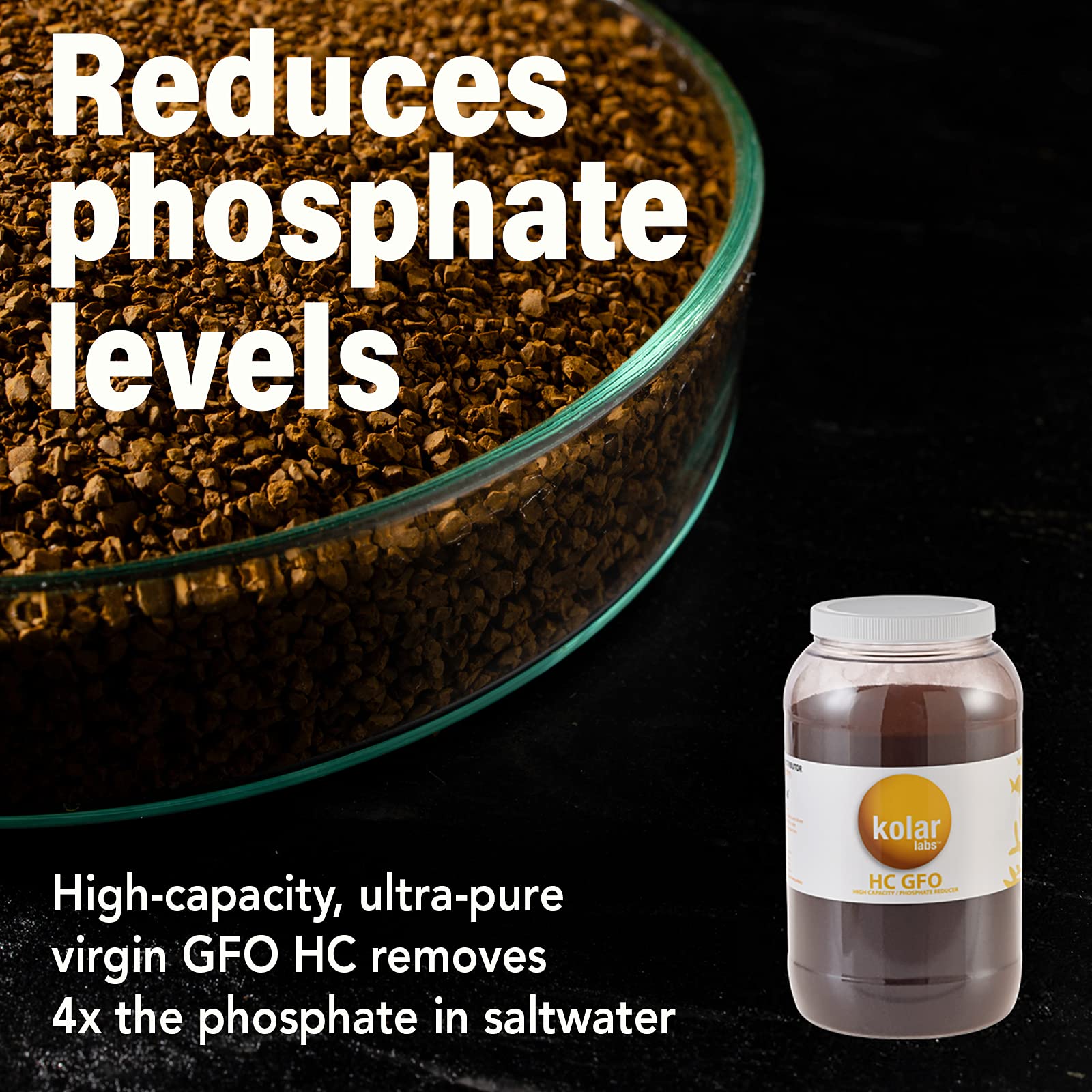 GFO HC - High Capacity Bayoxide E33HC Phosphate Remover - for Fish Tanks, Aquariums & Ponds, 350g (16oz Jar, 0.77lb), by Kolar L