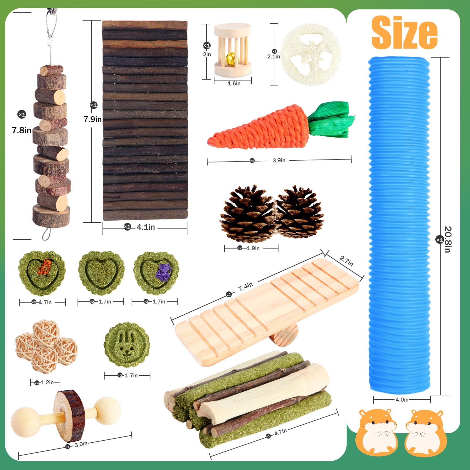 Kyouki Hamster Toys Guinea Pig Toys Set With Tunnel, Chewable Apple Wood & Natural Timothy Hay - Enrichment Chew Toys For Small