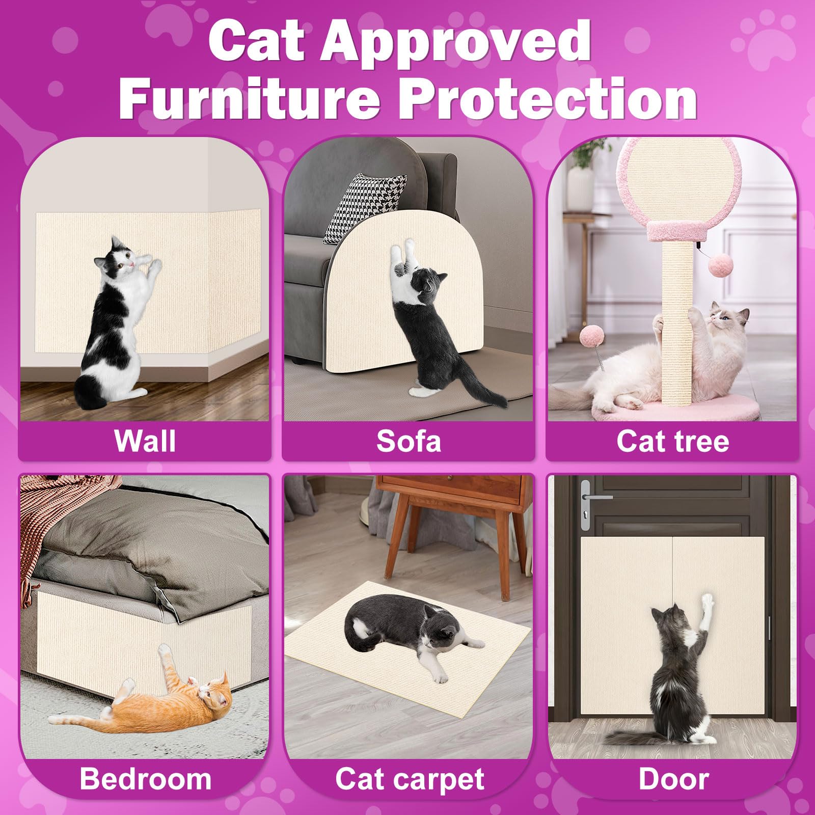 Enonci 23.6X15.8 Cat Wall Scratcher Mat With Nano Tape,Anti Cats Scratch Furniture Couch Carpet Corner Protector For Indoor,Trim