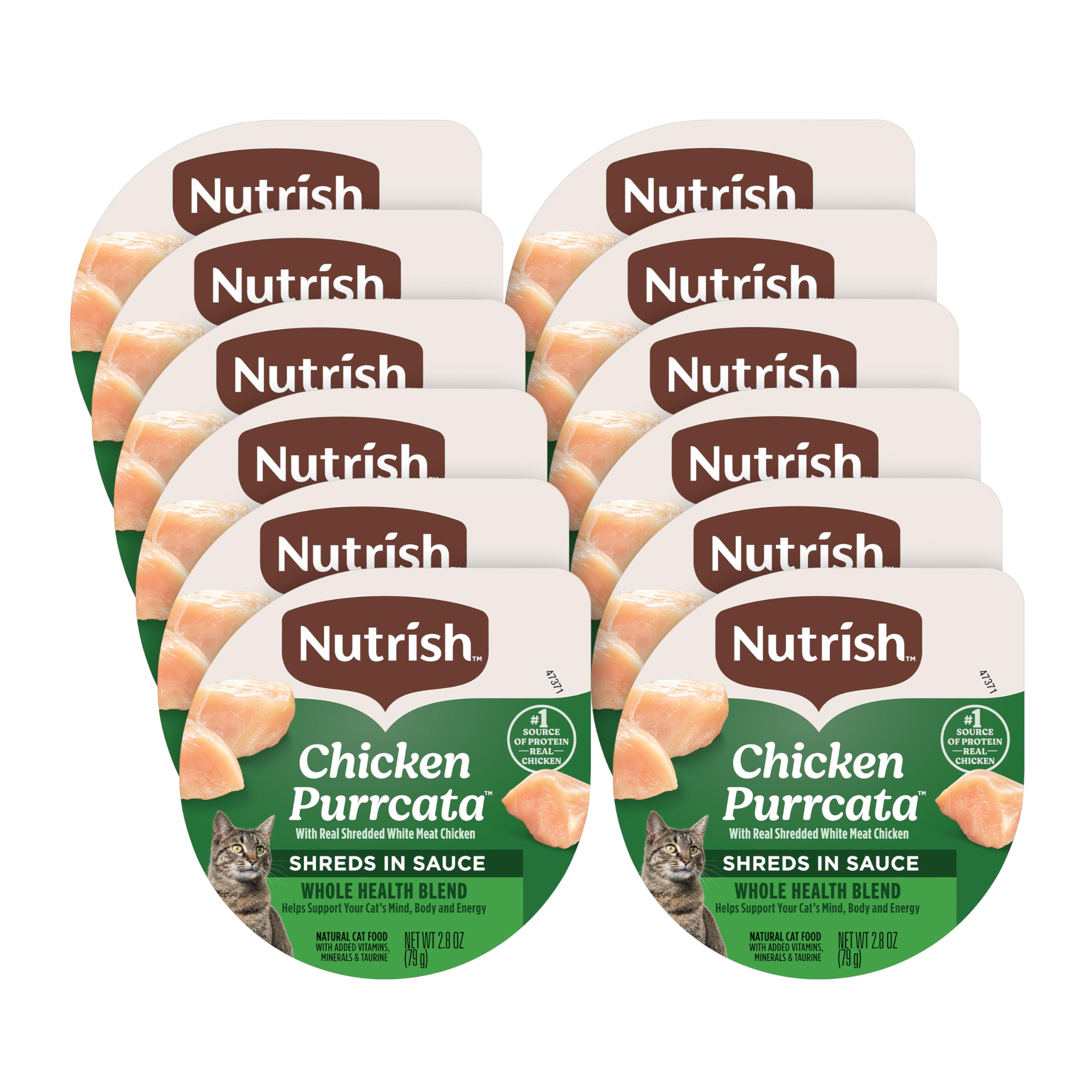 Nutrish Grain Free Wet Cat Food Chicken Purrcata Whole Health Blend with Real Shredded White Meat Chicken in Sauce, 2.8 oz. Cup,