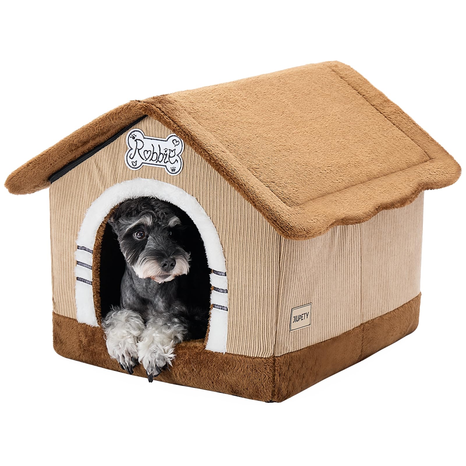 Jiupety Indoor Dog House With Frame, Large Dog Cave Bed, Insulated Cozy, Suitable For 15-30 Lb, Large (20''  18''  18''), Brown