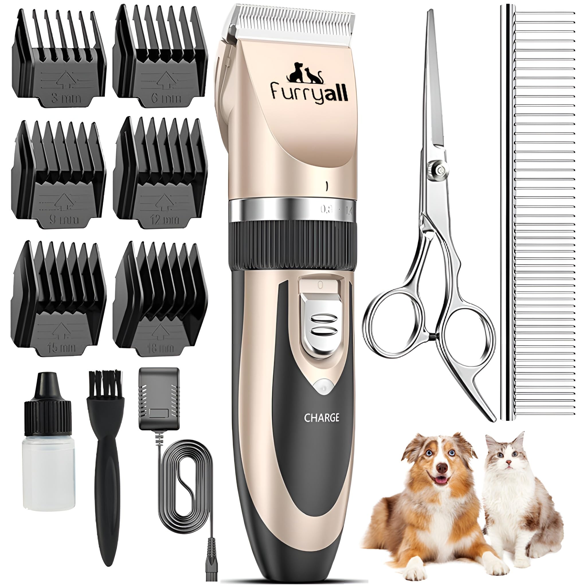 Furryall Dog Clippers For Grooming Low Noise Cordless Rechargeable Electric Quiet Dog Grooming Clippers Kit For Pets Cats