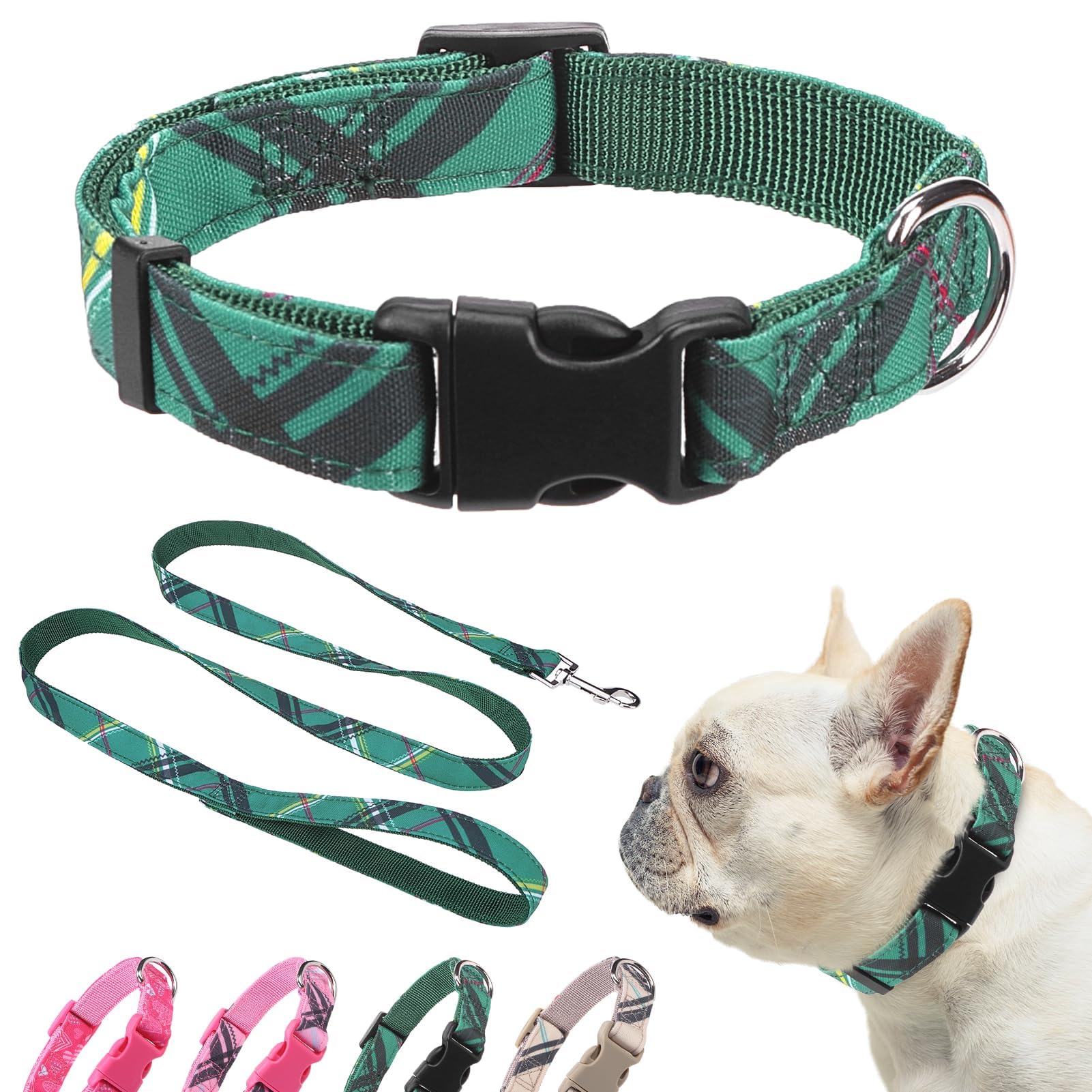 Dillybud Dog Collar And Leash Set For Small Dogs, Adjustable Soft Puppy Collar With Quick Release Buckle, 5Ft Heavy Duty Nylon M