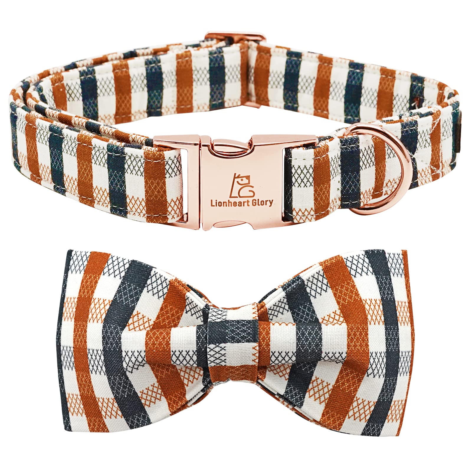 Lionheart Glory Plaid Dog Collars Bowtie Dog Collar Heavy Duty Adjustable Fall Dog Collar For Small Dogs Collar Dog Bow Male Dog Collar