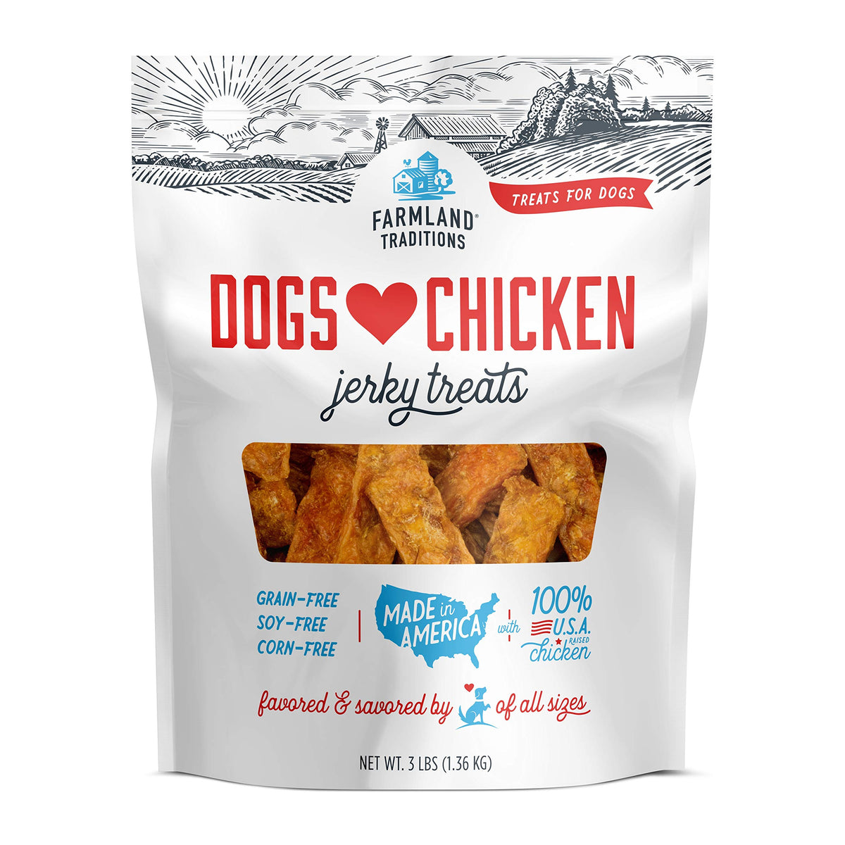 Farmland Traditions Dogs Love Chicken Premium Two Ingredients Jerky Treats For Dogs (3 Lbs Usa Raised Chicken)