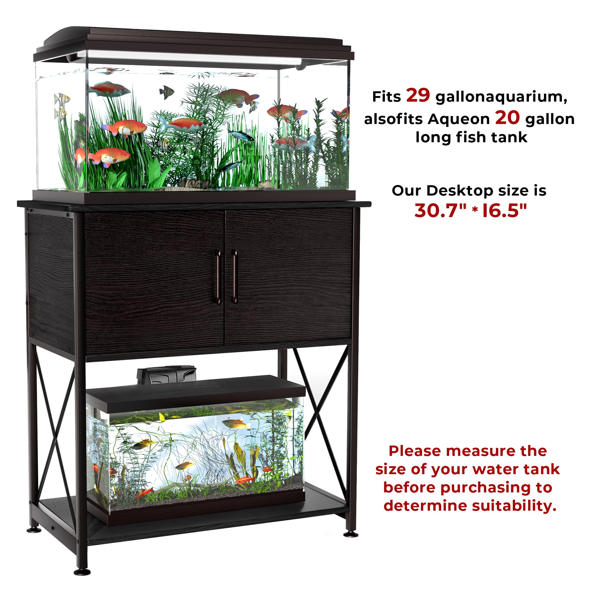 Herture 20-29 Gallon Aquarium Stand Metal Frame Fish Tank Stand with Cabinet Storage, for 20 Gallon Long Aquarium,30.7  L*16.5