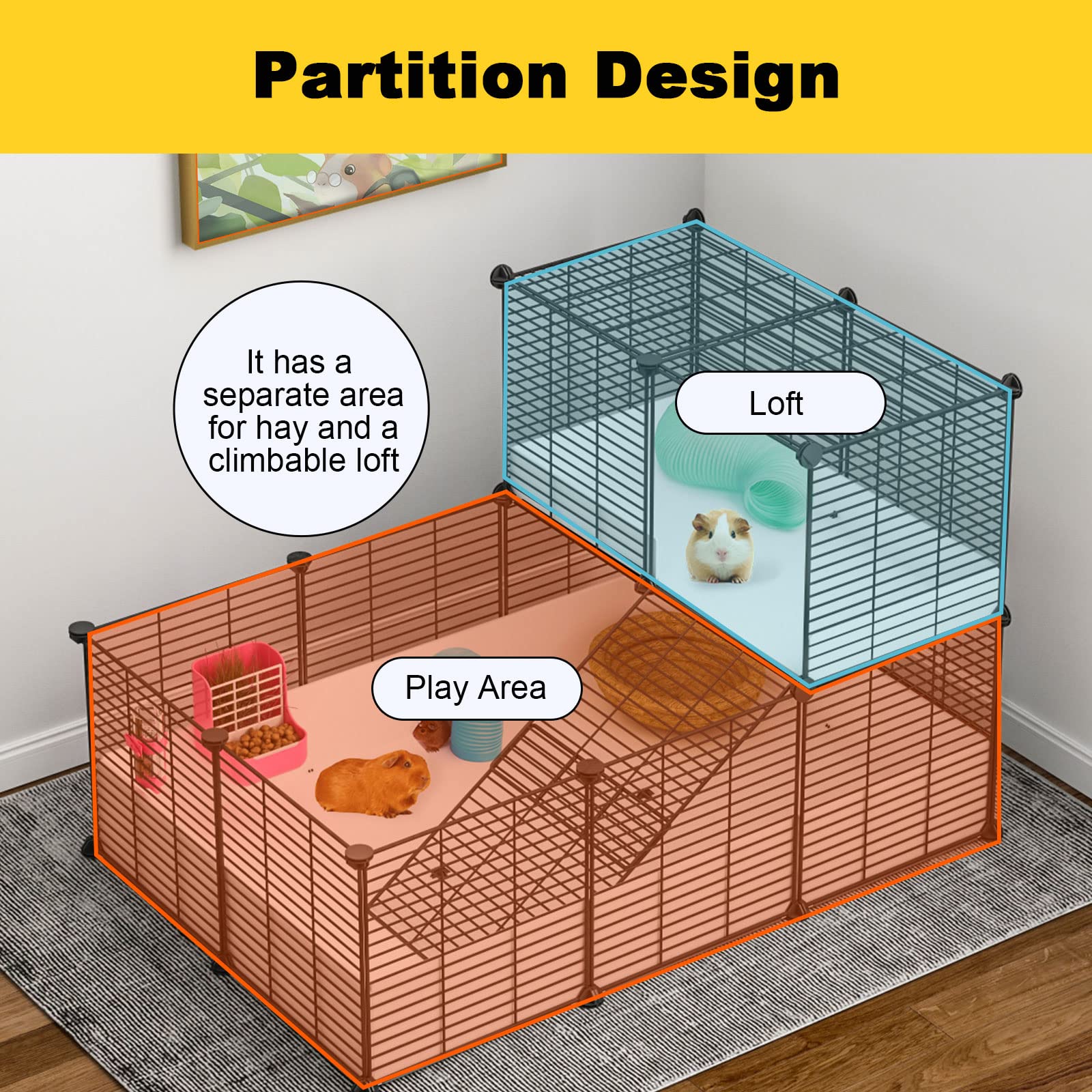 Oneluck Guinea Pig Cage, Indoor Habitat With Waterproof Plastic Bottom,Playpen For Small Pet Bunny, Turtle, Hamster, Loft Cage