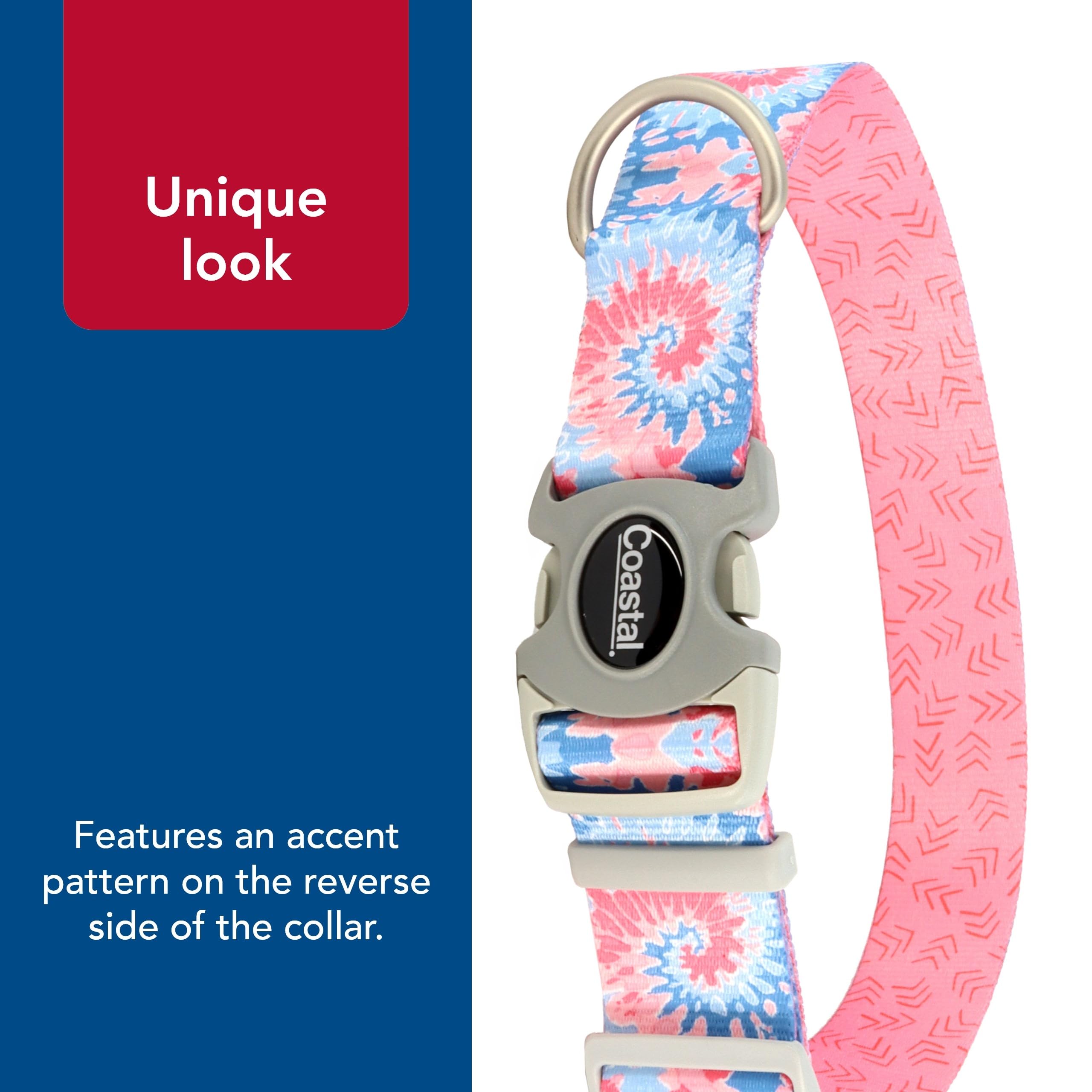 Coastal Pet Sublime Adjustable Dog Collar - Adjustable Plastic Buckle - Vibrant & Colorful Dog Collar With Fade-Resistant Patterns - Pink Tie Dye With Pink Arrows, Medium - 1' X 12'-18'