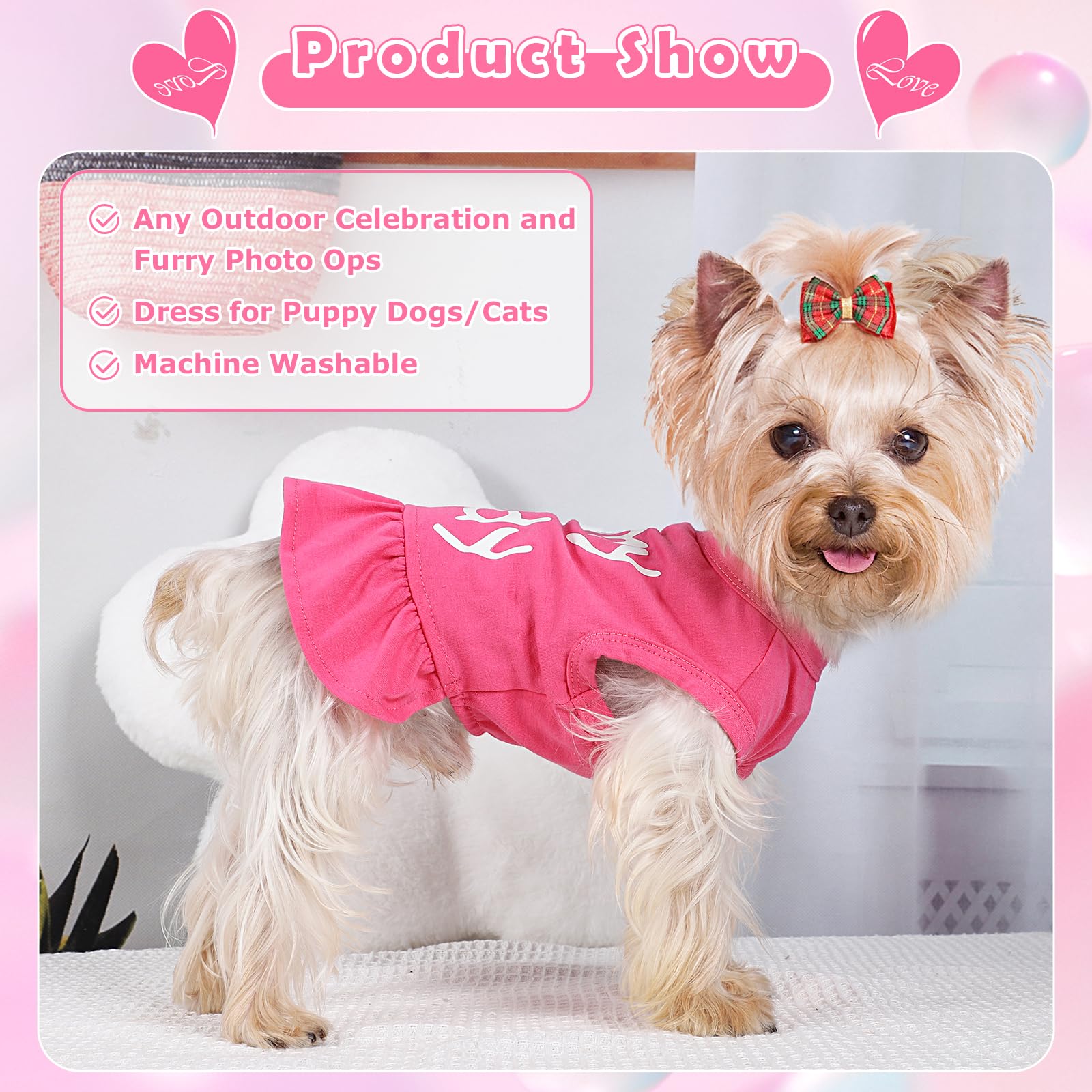 Dog Dress, Pet Clothes For Small Dogs Girl Cute I Love My Mom/Dad Pink Puppy Dresses Breathable Pet Spring Summer Clothes Puppy