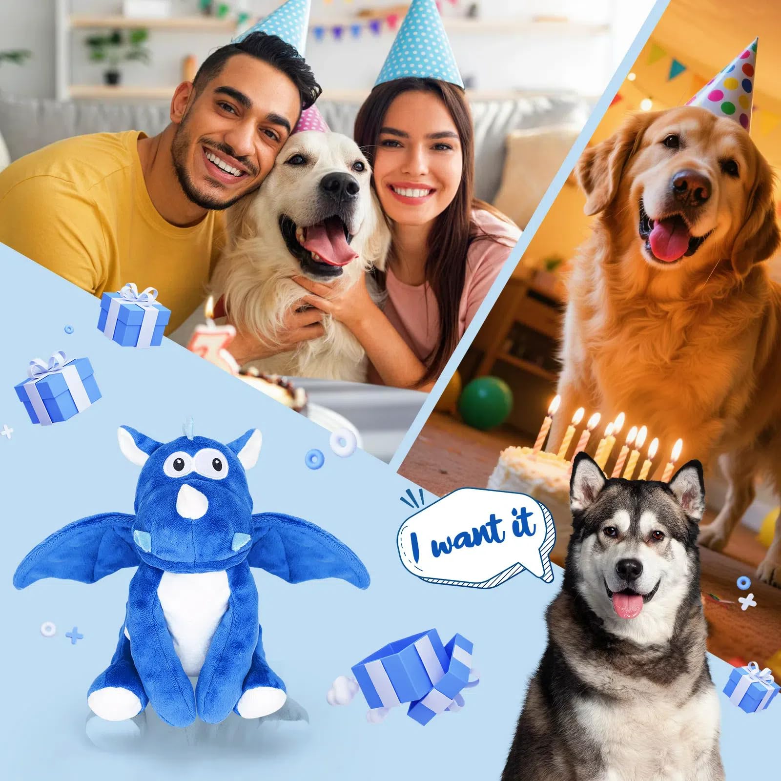 loncoldy Plush Dog Toys, Tough Chew Toys for Dogs, Crinkle Stuffed Squeaky Toy for Small Medium Large Breed, Interactive Plush T