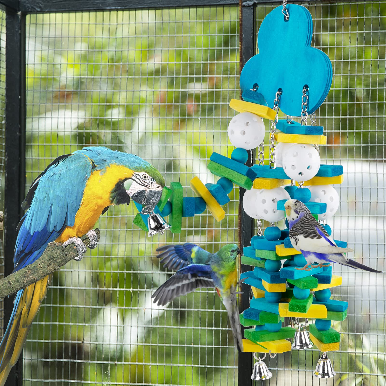 Parrot Toys For Large Birds, Parrots Chew Toy Gift With Colorful Wood Blocks And Bells For Macaws African Grey And Amazon Parrot