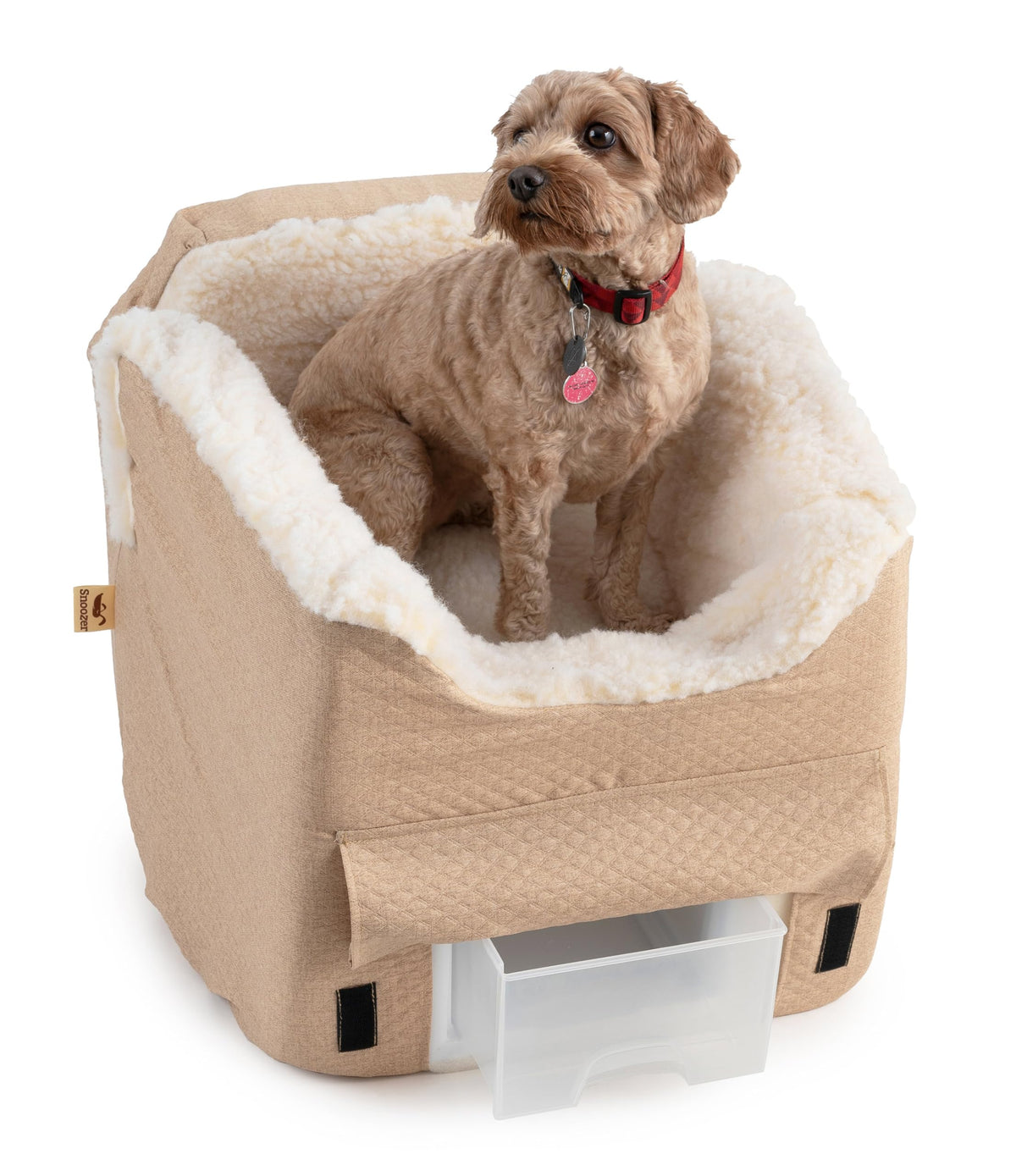 Snoozer Dog Car Seat With Storage Tray: Lookout Ii Car Seat For Small Dogs 0-15 Lbs, Size: Small, Fabric: Birch Diamond, Pet Car Seat To Alleviate Car Sickness For Dogs, Removable Washable Cover