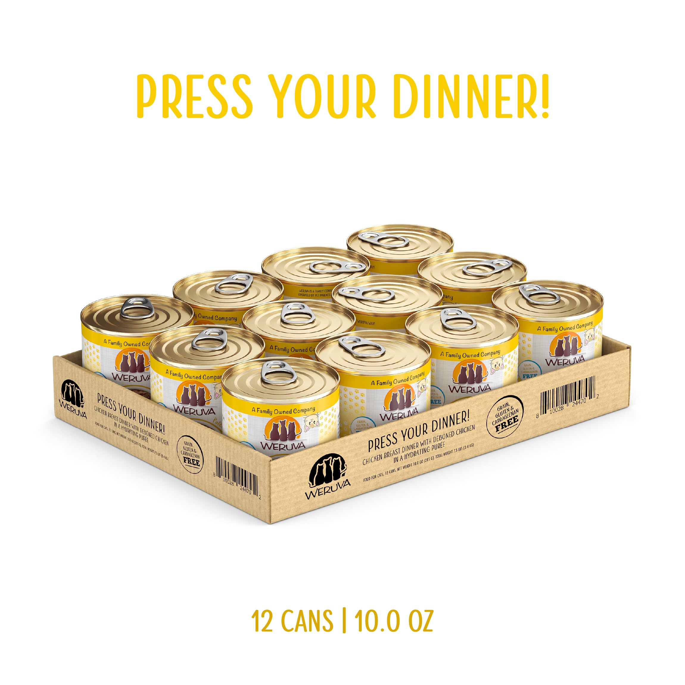 Weruva Wet Cat Food, Press Your Dinner with Chicken Pate, 10oz Can, Pack of 12