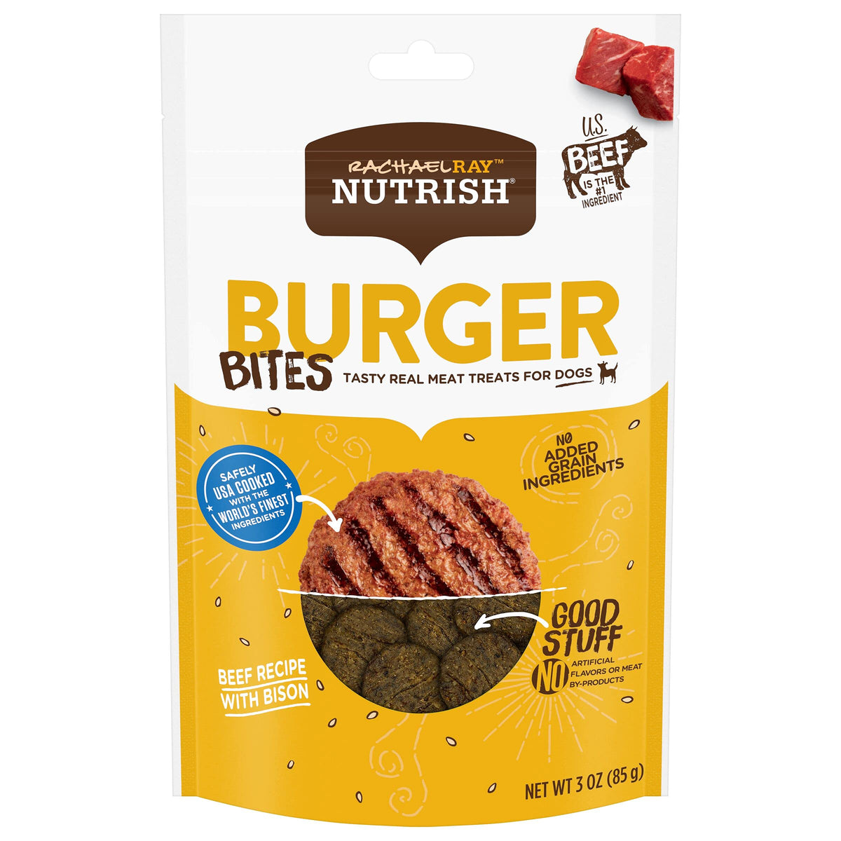 Rachael Ray Nutrish Burger Bites Real Meat Dog Treats, Beef Burger With Bison Recipe, 3 Ounces (Pack Of 8), Grain Free