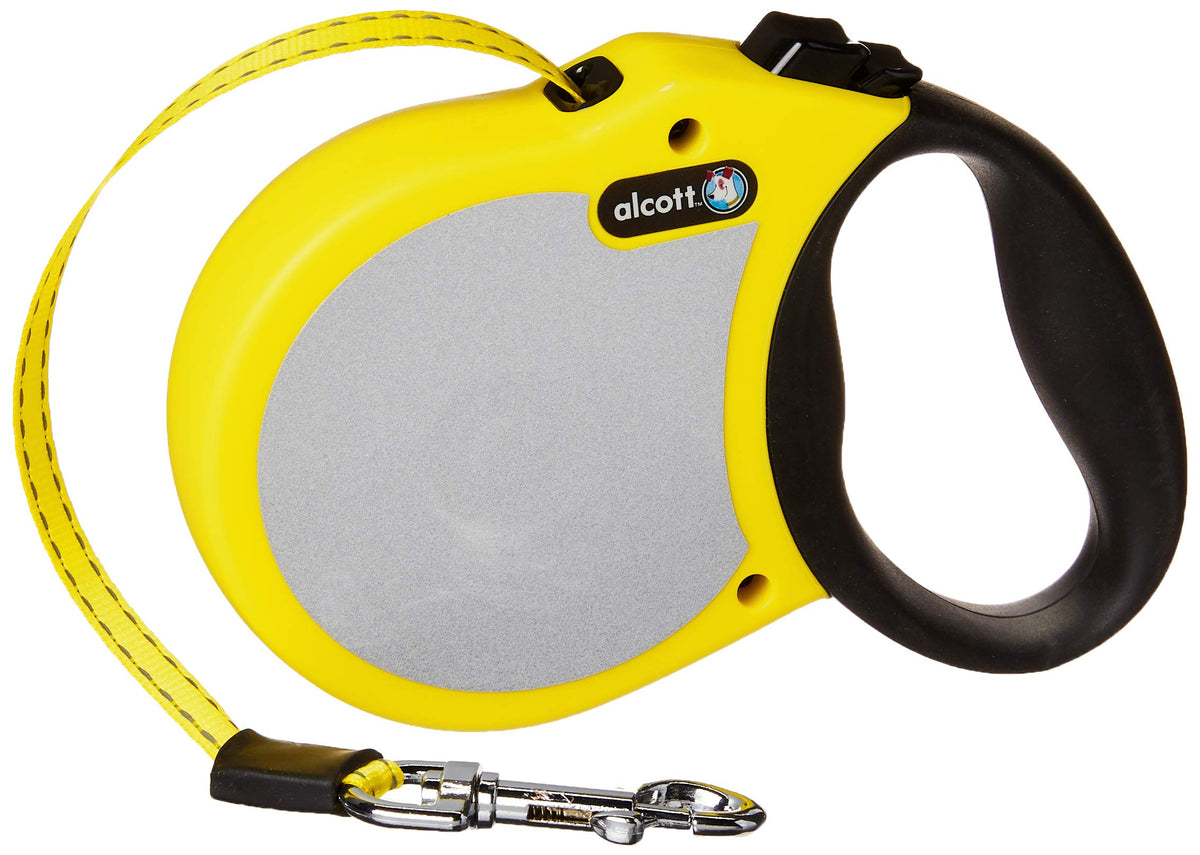Alcott Visibility Retractable Reflective Belt Leash, 16' Long, Small For Dogs Up To 45 Lbs., Neon Yellow With Reflective Accents
